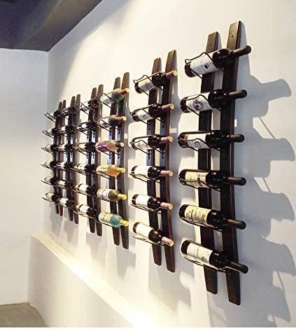 Wall Mounted Wine Rack, Barrel Stave Wine Rack, Imported Pine Wood and Metal Wine Bottle Holder Rack - 6 Bottles 40x7.6inch (Red Wine Color)