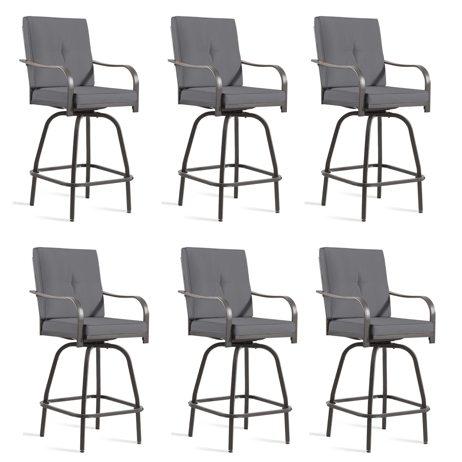 Patio Swivel Bar Stools Set of 2, Outdoor Bar Height Swivel Chairs with Cushions for Garden Balcony Backyard, Grey