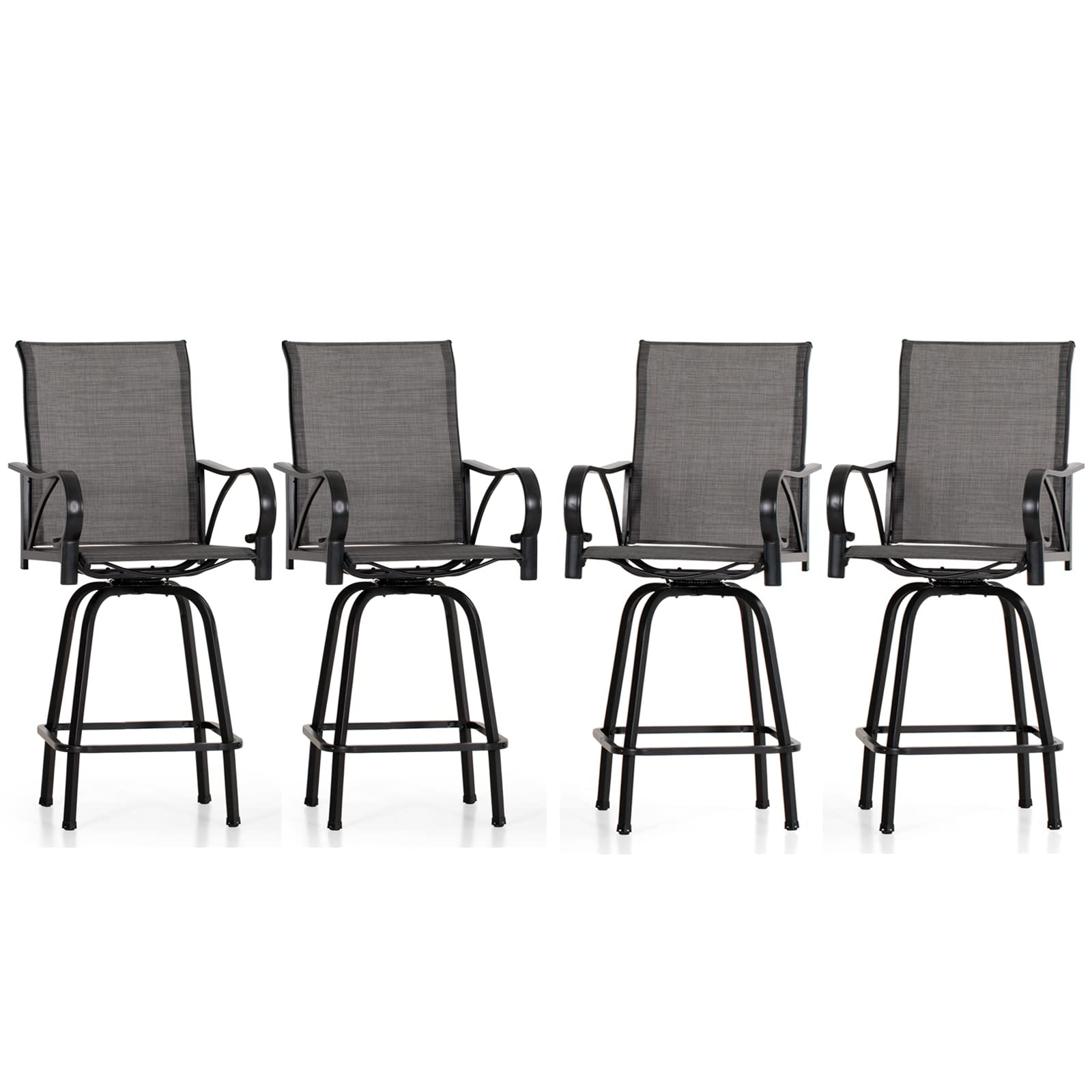 PHI VILLA Outdoor Bar Stools Set of 4, Swivel Patio Bar Stools & Chairs with 30" Seat Height & Brown Textilene Backrest, Tall Outdoor Chairs Bar Funiture for Outside, Porch and Yard