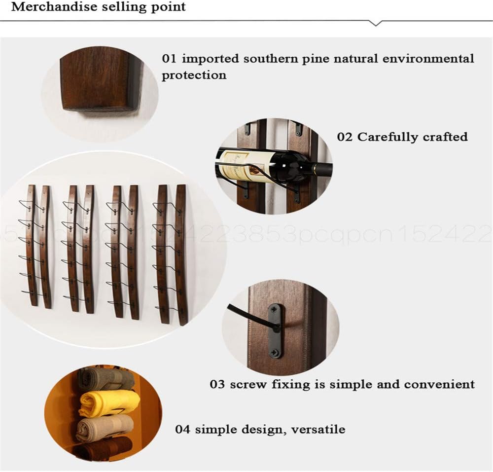 Wall Mounted Wine Rack, Barrel Stave Wine Rack, Imported Pine Wood and Metal Wine Bottle Holder Rack - 6 Bottles 40x7.6inch (Red Wine Color)