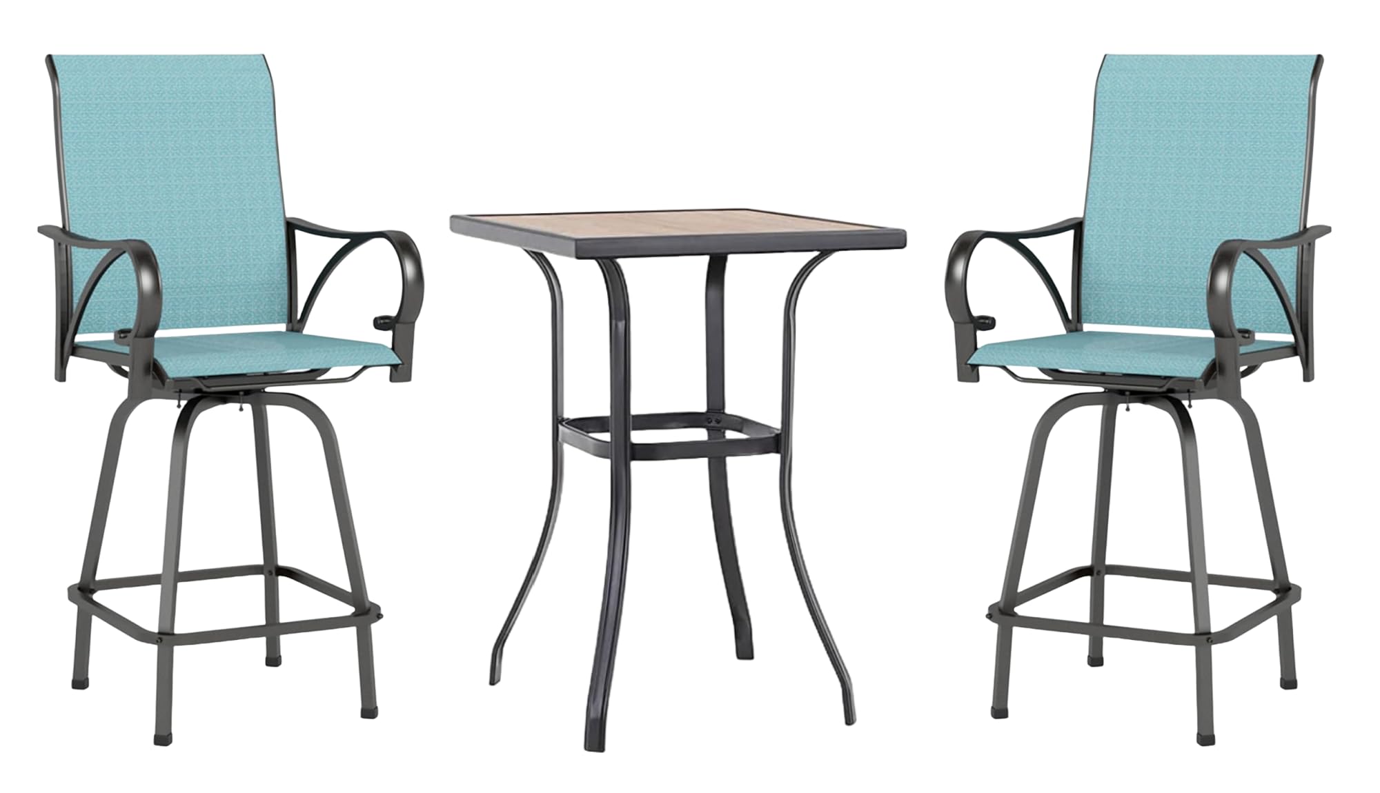 MFSTUDIO Outdoor Bar Stools Set of 4, Swivel Bar Height Patio Chairs Outdoor Barstools High Top Patio Swivel Bar Chairs, Breathable Textilene