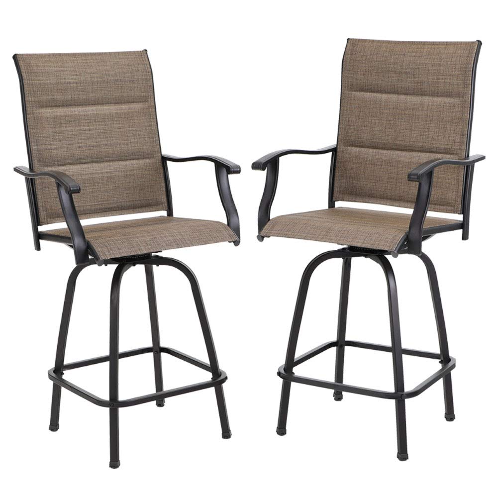 PHI VILLA Outdoor Bar Stools Set of 4, Swivel Patio Bar Stools & Chairs with 30" Seat Height & Brown Textilene Backrest, Tall Outdoor Chairs Bar Funiture for Outside, Porch and Yard