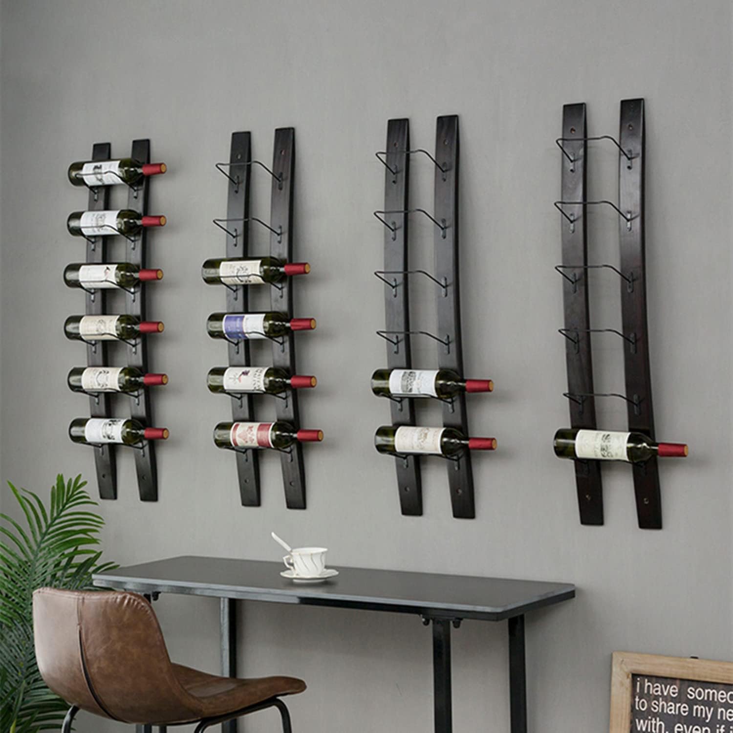 Wall Mounted Wine Rack, Barrel Stave Wine Rack, Imported Pine Wood and Metal Wine Bottle Holder Rack - 6 Bottles 40x7.6inch (Red Wine Color)
