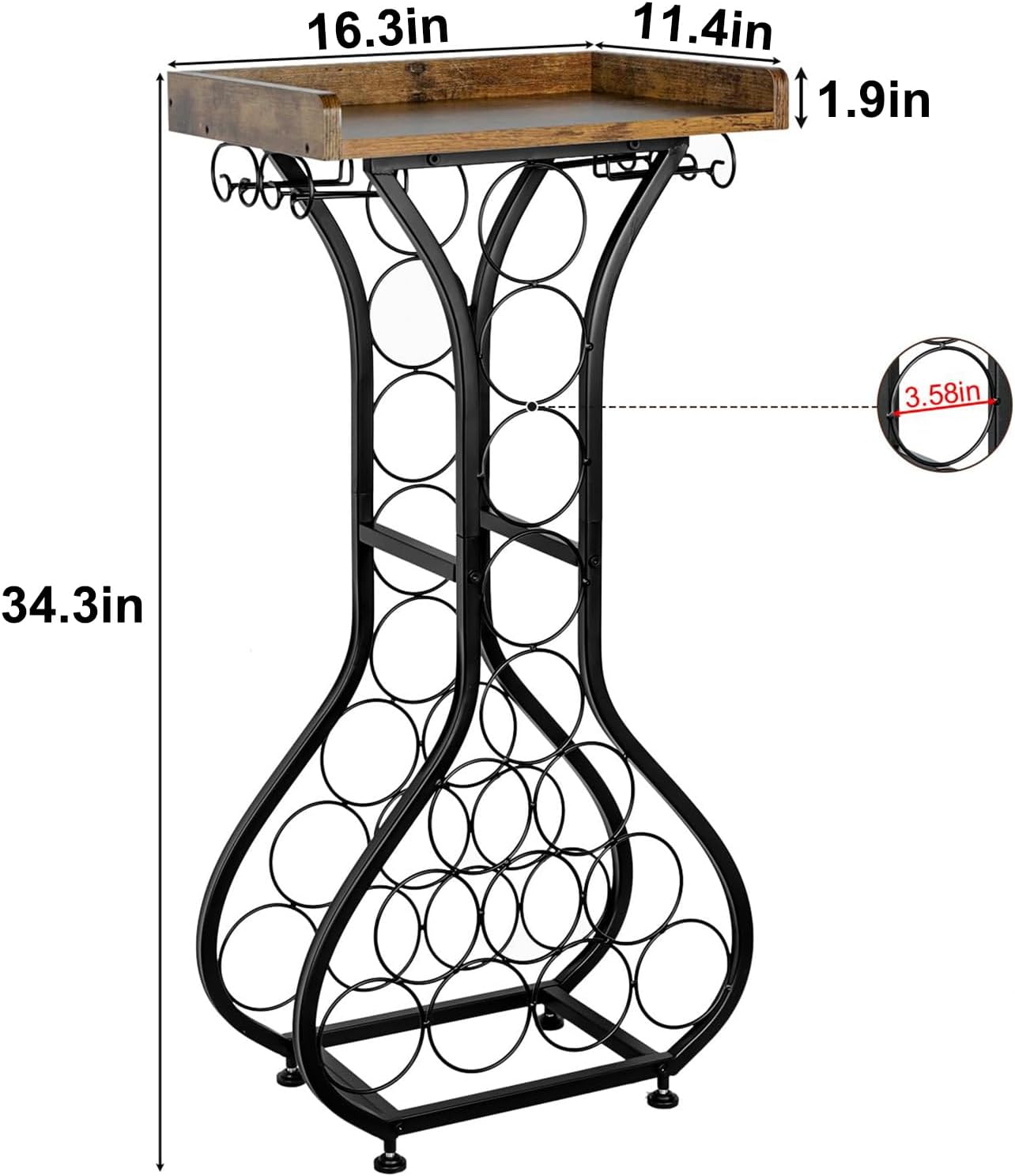 X-cosrack Wine Rack Freestanding Floor, Mini Bar Table Wine Holder Stand Liquor Cabinet with Glass Holder Wood Tabletop 14 Bottles Floor Wine Storage for Home Bar Kitchen Living Room