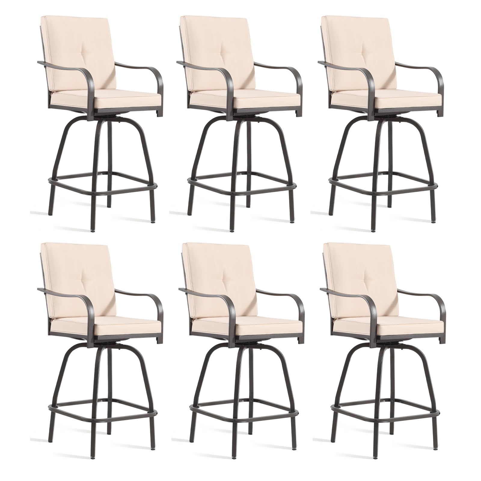 Patio Swivel Bar Stools Set of 2, Outdoor Bar Height Swivel Chairs with Cushions for Garden Balcony Backyard, Grey