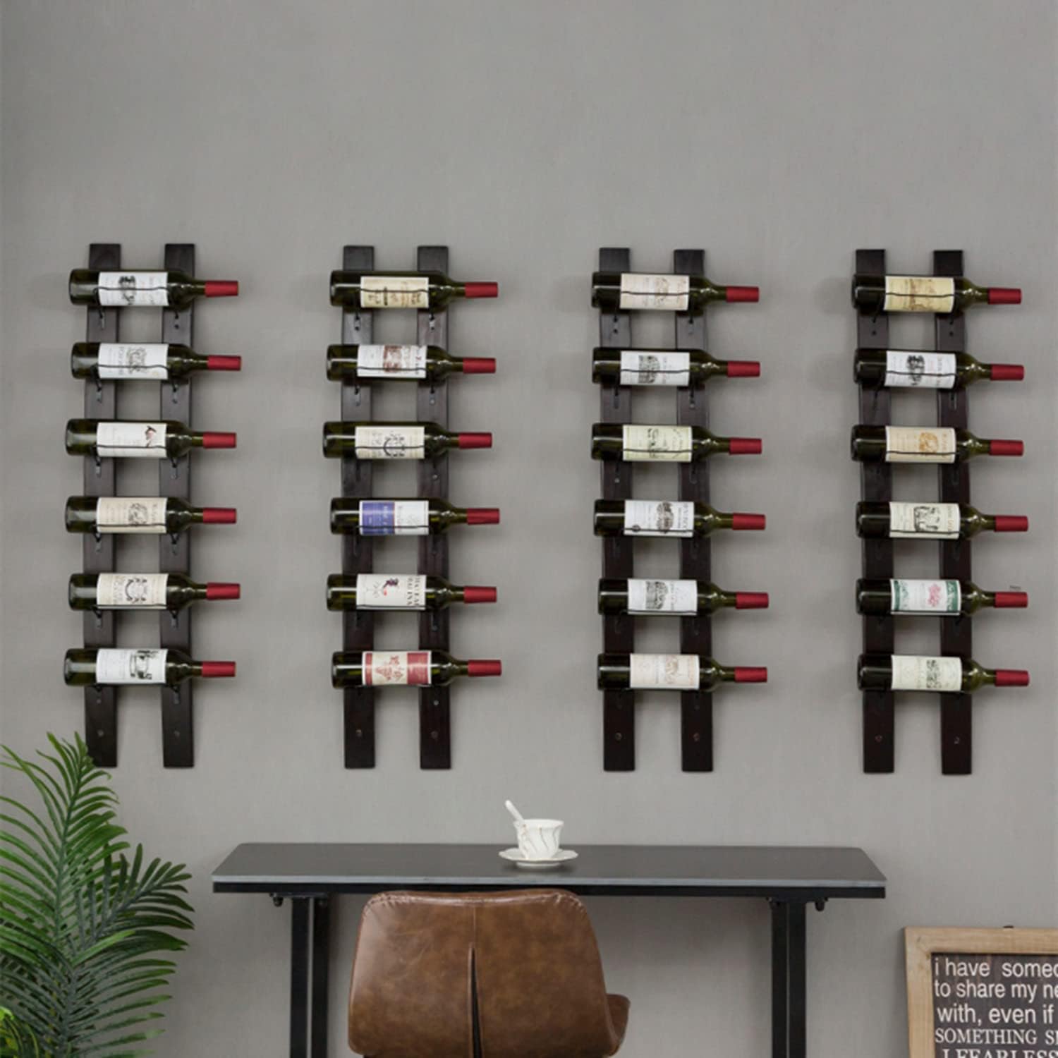 Wall Mounted Wine Rack, Barrel Stave Wine Rack, Imported Pine Wood and Metal Wine Bottle Holder Rack - 6 Bottles 40x7.6inch (Red Wine Color)