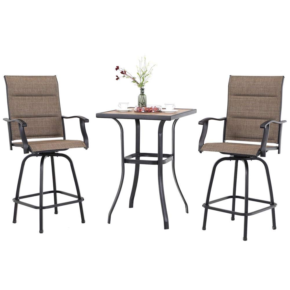 PHI VILLA Outdoor Swivel Bar Stools Set of 2, High Top Patio Chairs with Padded Textilene Seating, All-Weather Bar Height Furniture for Kitchen or Outside, Padded Brown Textilene