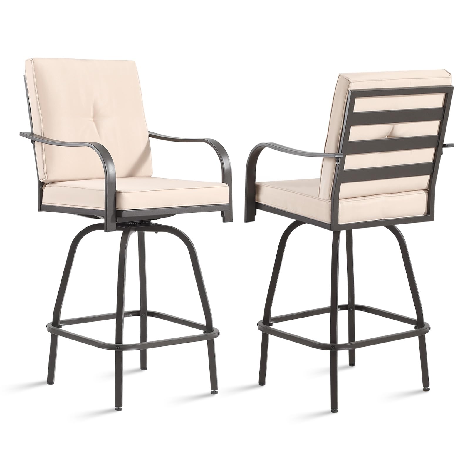 Patio Swivel Bar Stools Set of 2, Outdoor Bar Height Swivel Chairs with Cushions for Garden Balcony Backyard, Grey
