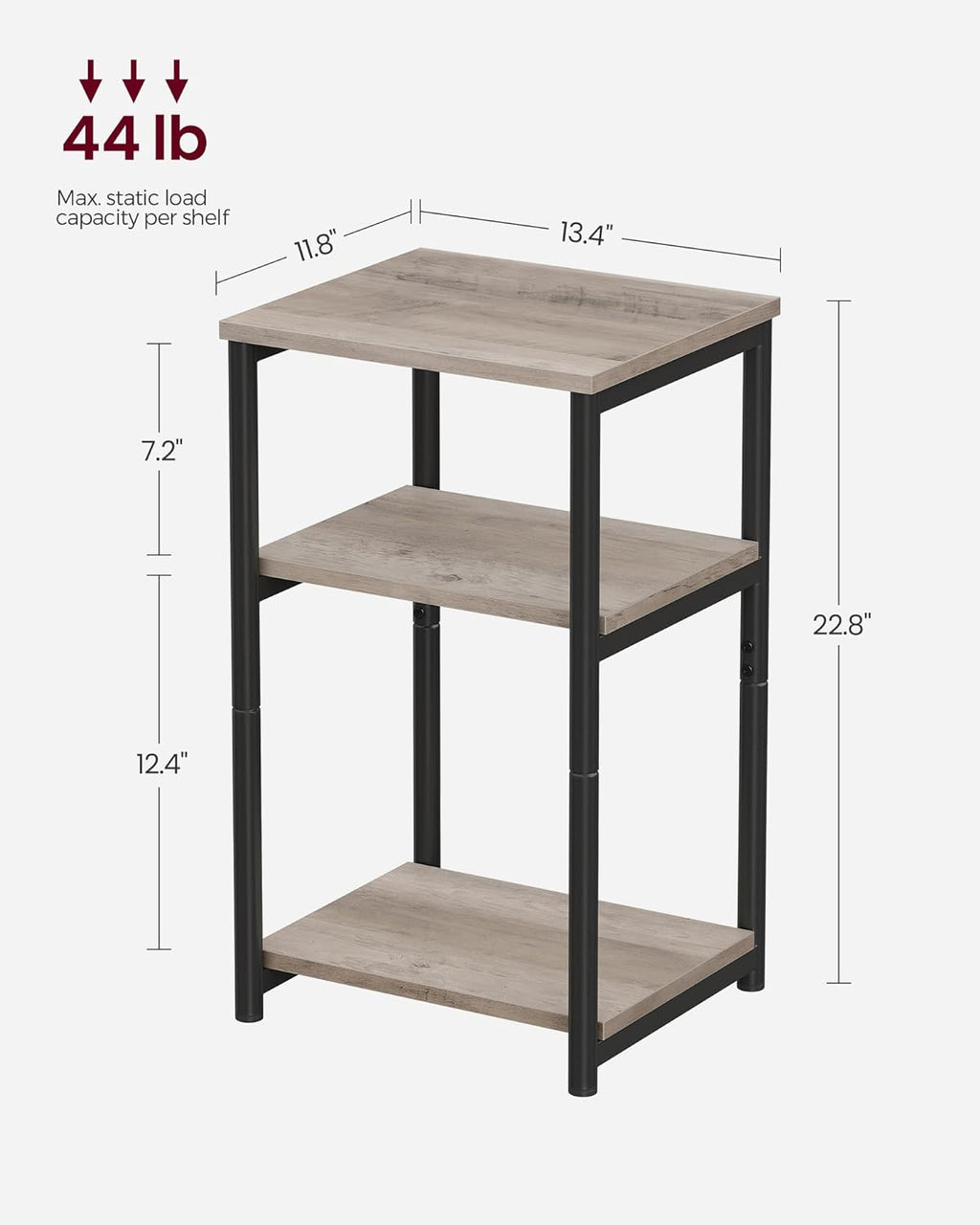 VASAGLE Side Table, Small End Table, Tall Nightstand for Living Room, Bedroom, Office, Bathroom, Greige and Classic Black ULET273B02