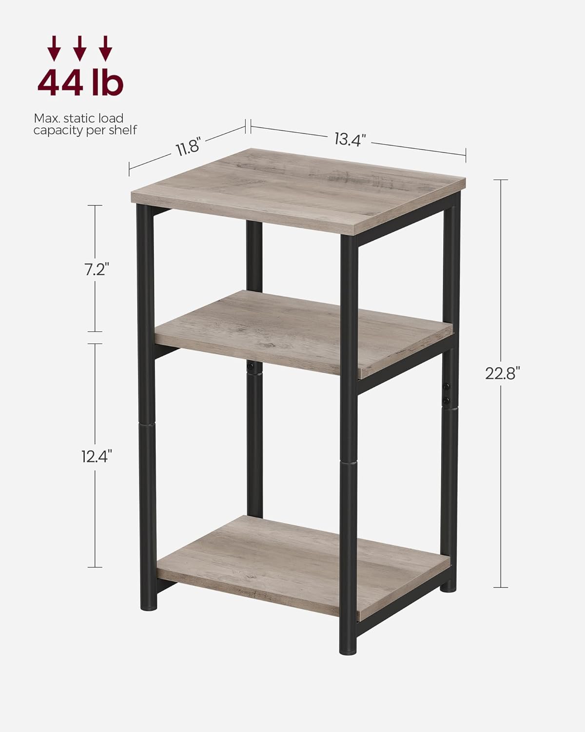 VASAGLE Side Table, Small End Table, Tall Nightstand for Living Room, Bedroom, Office, Bathroom, Greige and Classic Black ULET273B02