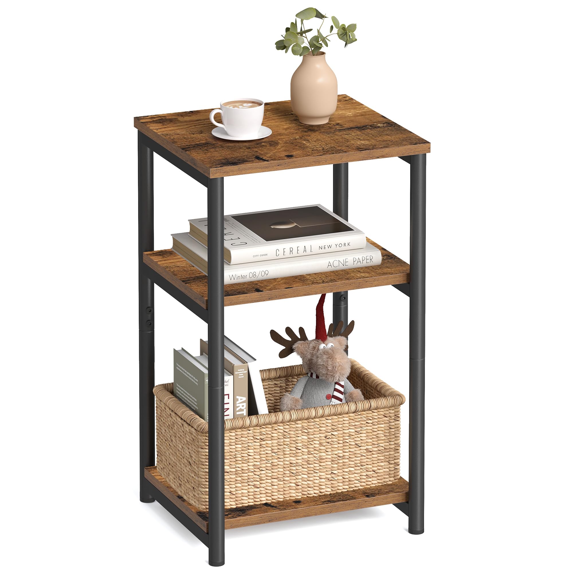 VASAGLE Side Table, Small End Table, Tall Nightstand for Living Room, Bedroom, Office, Bathroom, Greige and Classic Black ULET273B02