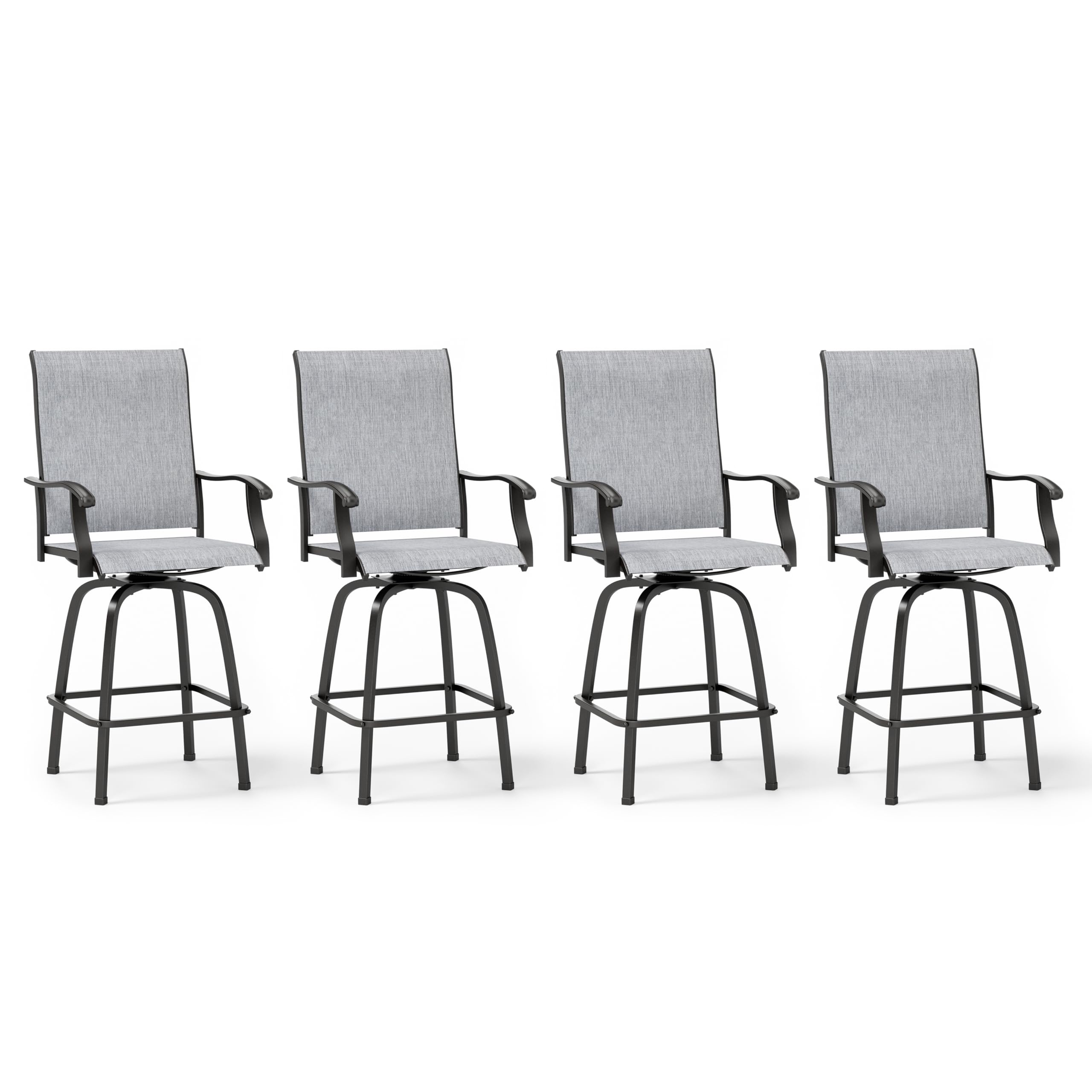 MFSTUDIO Outdoor Bar Stools Set of 4, Swivel Bar Height Patio Chairs Outdoor Barstools High Top Patio Swivel Bar Chairs, Breathable Textilene