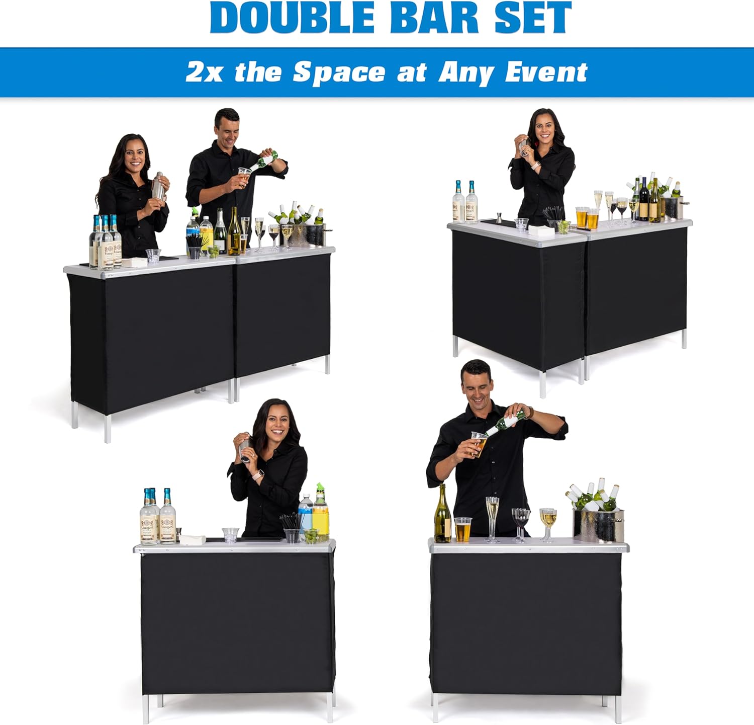 GoBar Portable Double Bar Table Set - Mobile Bartender Station for Events - Includes Carrying Case - Standard or LED
