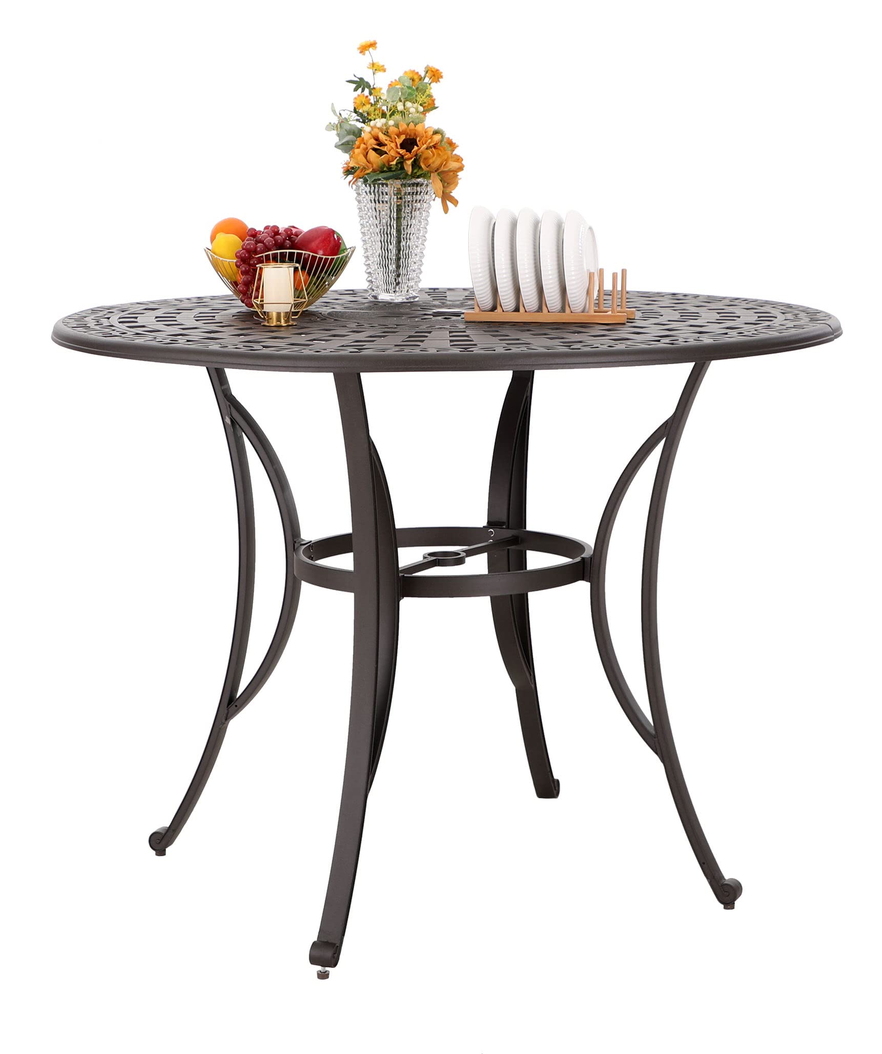 PHI VILLA Outdoor Swivel Bar Stools Set of 4, Cast Aluminum Patio Pub Height Bar Stool & Chairs with Seat Cushion