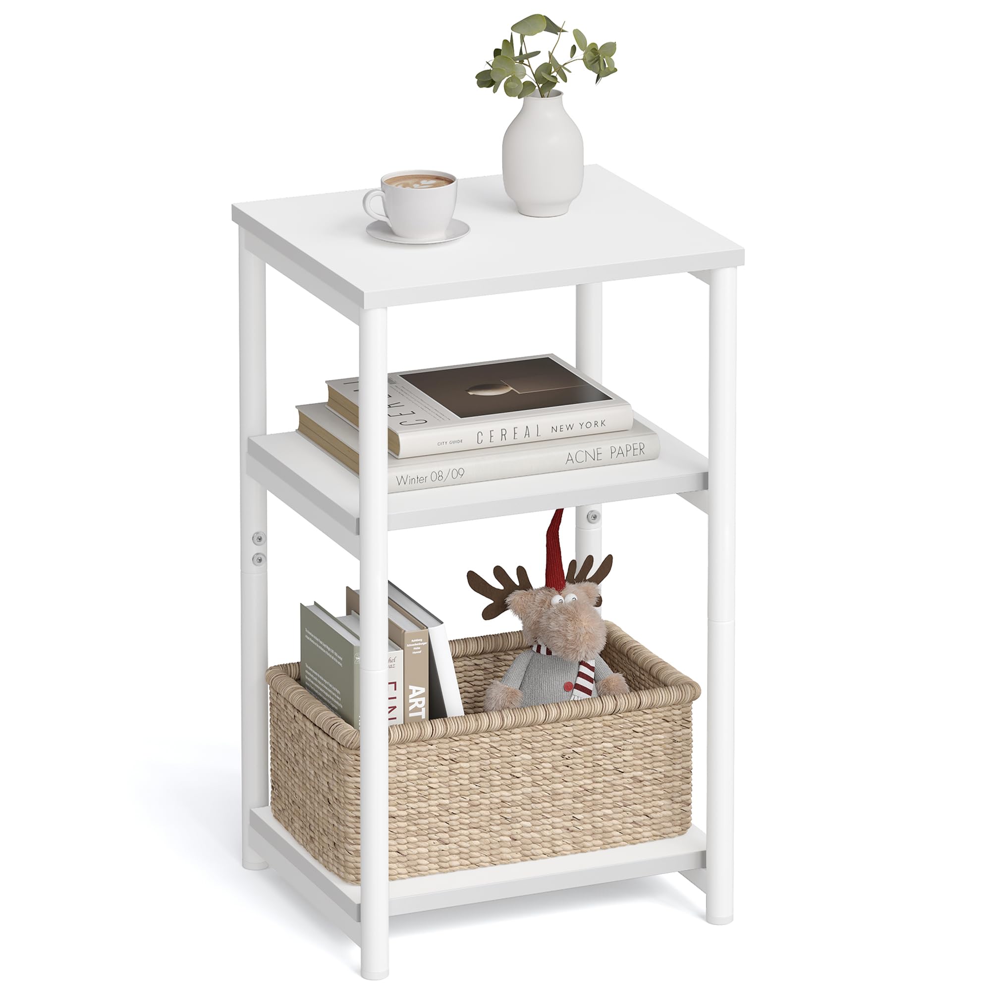 VASAGLE Side Table, Small End Table, Tall Nightstand for Living Room, Bedroom, Office, Bathroom, Greige and Classic Black ULET273B02