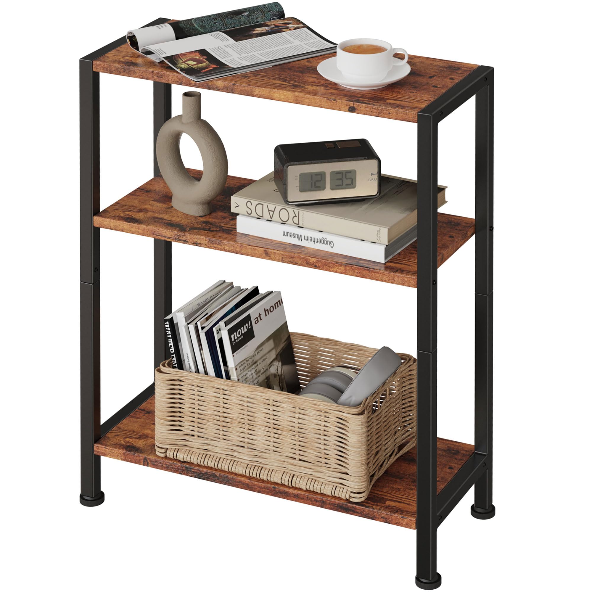 3-Tier Side Table, Small End Table, Sofa Side Table for Narrow Spaces, Slim End Table, Nightstand Table, for Living Room Bedroom Office, Rustic Brown