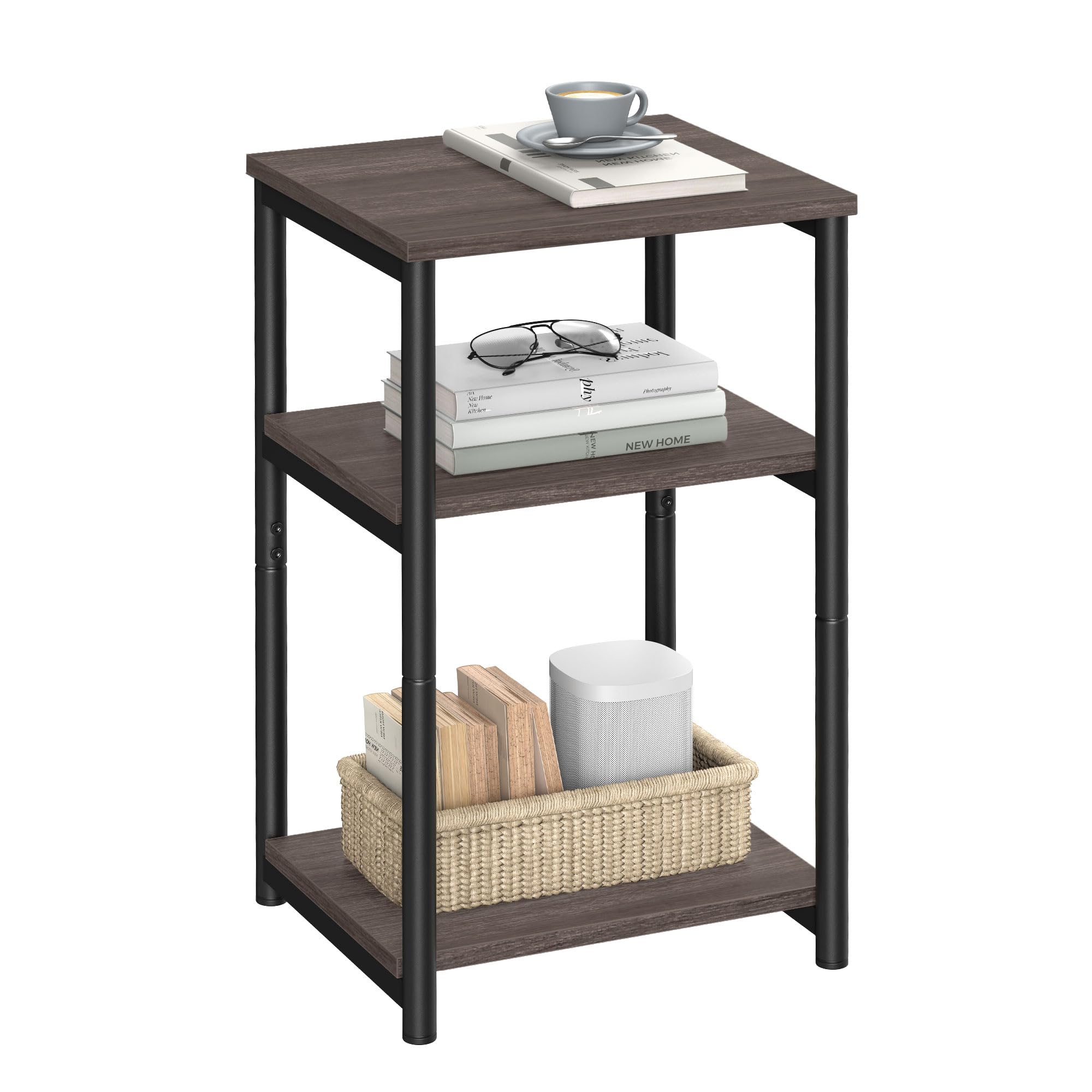 VASAGLE Side Table, Small End Table, Tall Nightstand for Living Room, Bedroom, Office, Bathroom, Greige and Classic Black ULET273B02