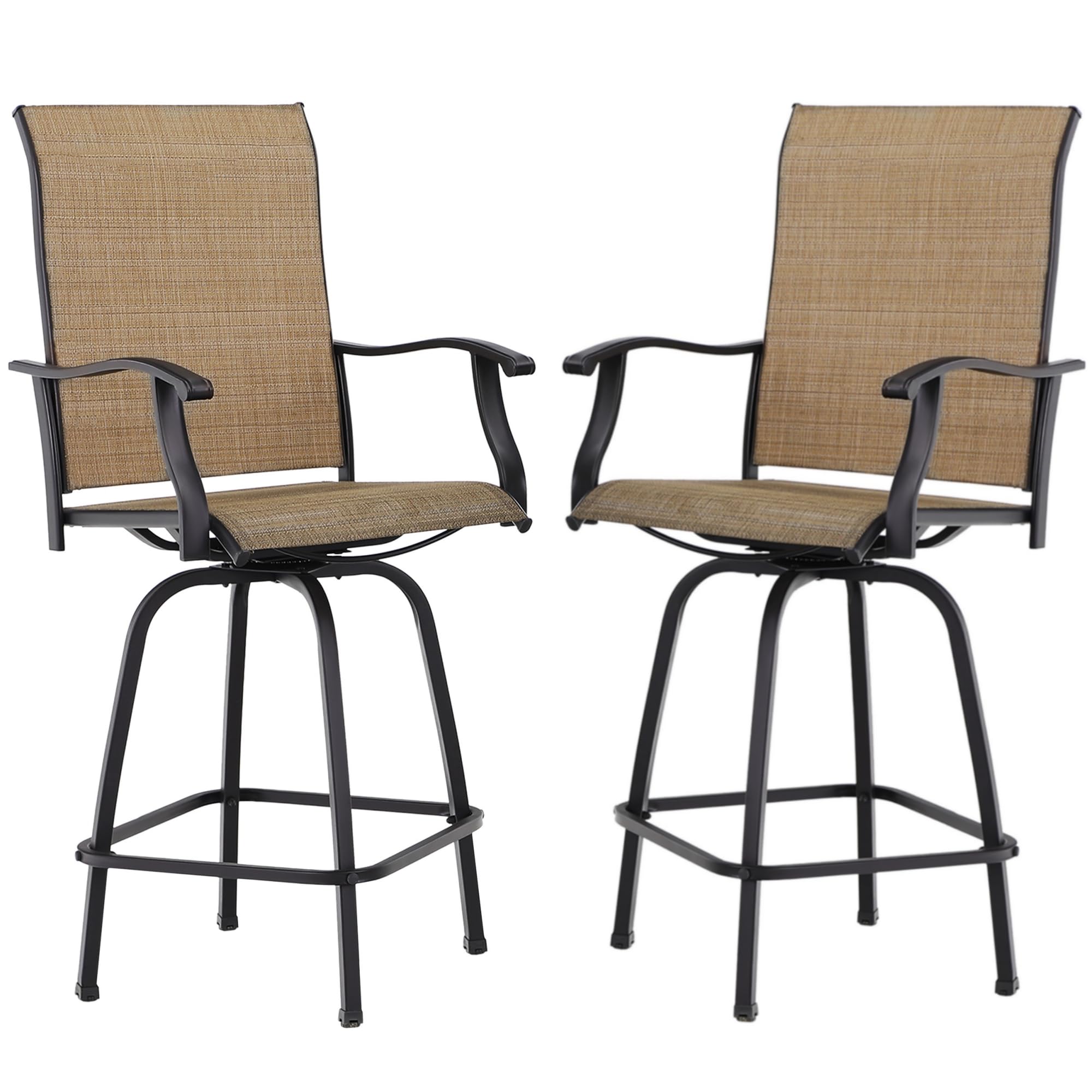 MFSTUDIO Outdoor Bar Stools Set of 4, Swivel Bar Height Patio Chairs Outdoor Barstools High Top Patio Swivel Bar Chairs, Breathable Textilene