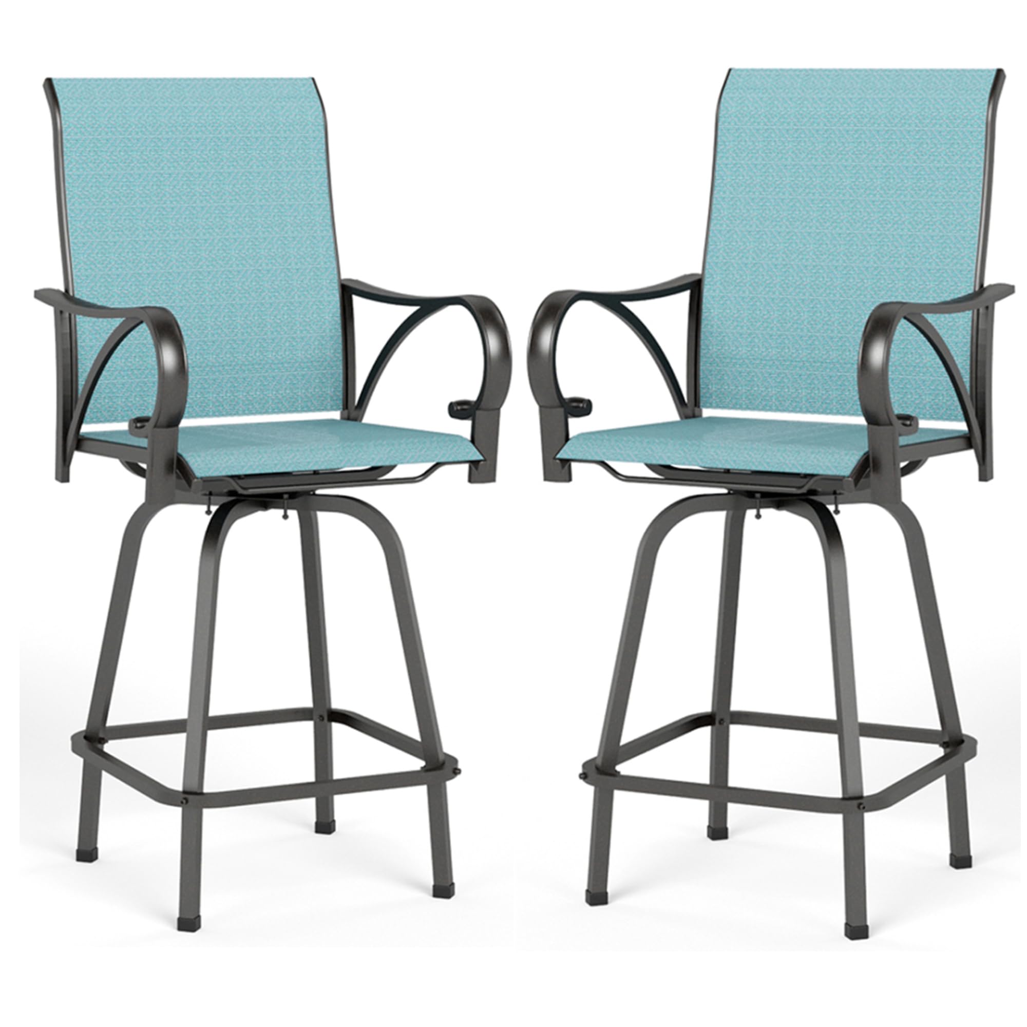 MFSTUDIO Outdoor Bar Stools Set of 4, Swivel Bar Height Patio Chairs Outdoor Barstools High Top Patio Swivel Bar Chairs, Breathable Textilene