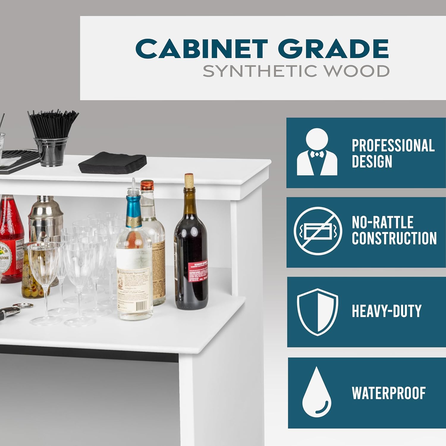 GoBar Elite Portable Bar Table for Events - Foldable Commercial Grade Wood - Pop up Mobile Bartending Station - White or Black