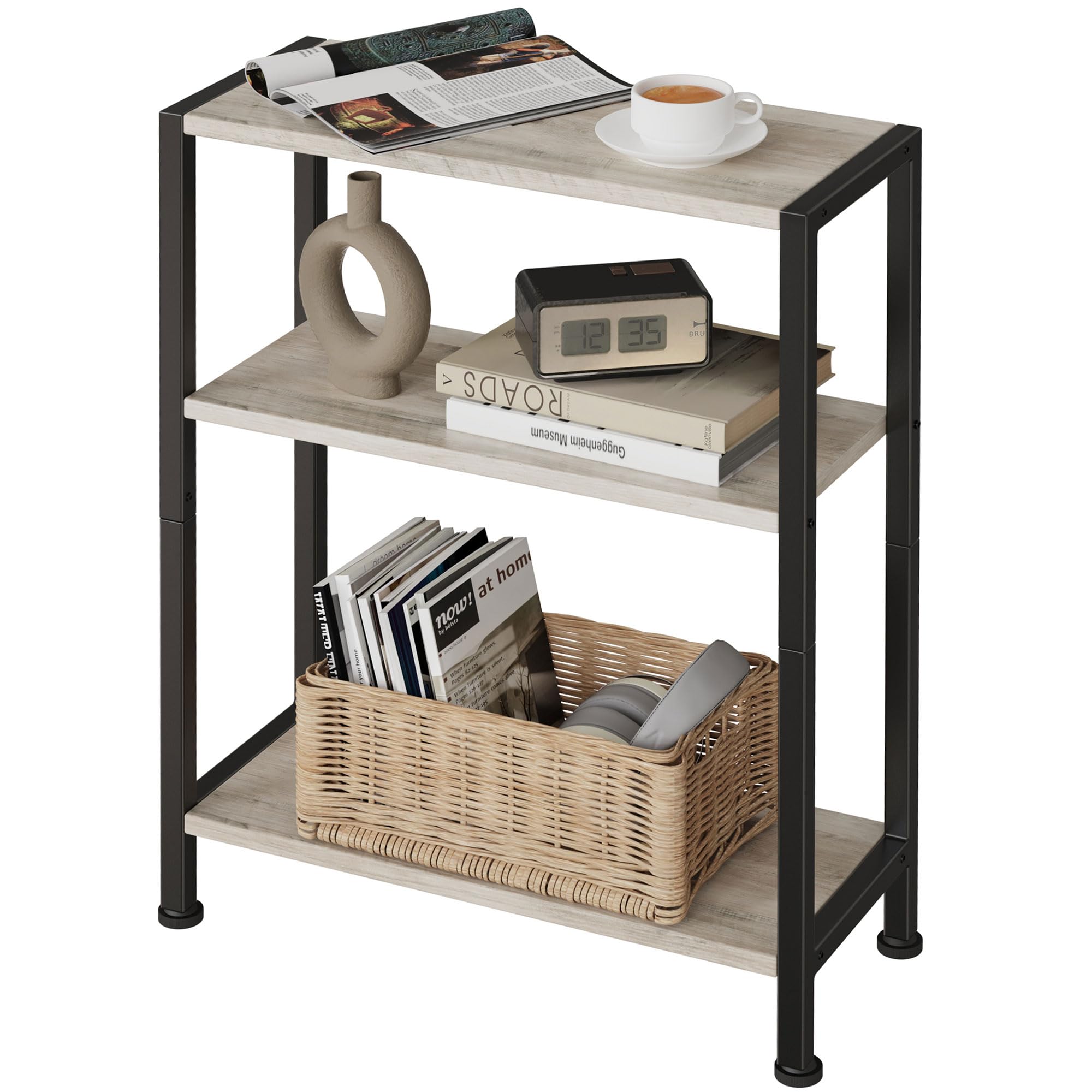 3-Tier Side Table, Small End Table, Sofa Side Table for Narrow Spaces, Slim End Table, Nightstand Table, for Living Room Bedroom Office, Rustic Brown