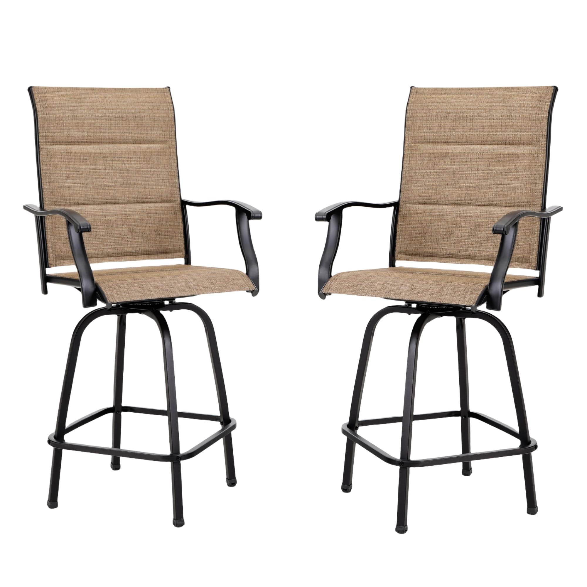 MFSTUDIO Outdoor Bar Stools Set of 4, Swivel Bar Height Patio Chairs Outdoor Barstools High Top Patio Swivel Bar Chairs, Breathable Textilene