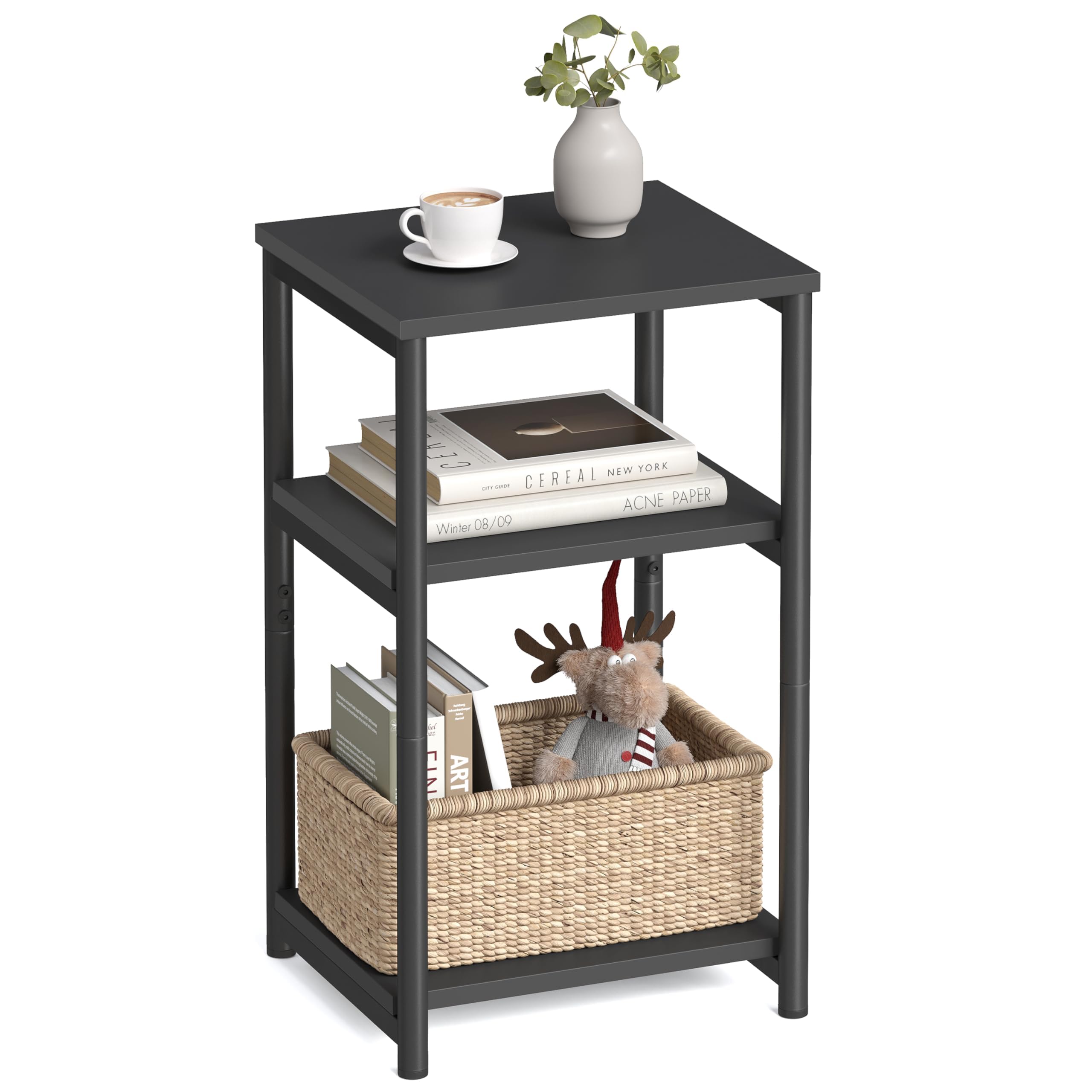 VASAGLE Side Table, Small End Table, Tall Nightstand for Living Room, Bedroom, Office, Bathroom, Greige and Classic Black ULET273B02