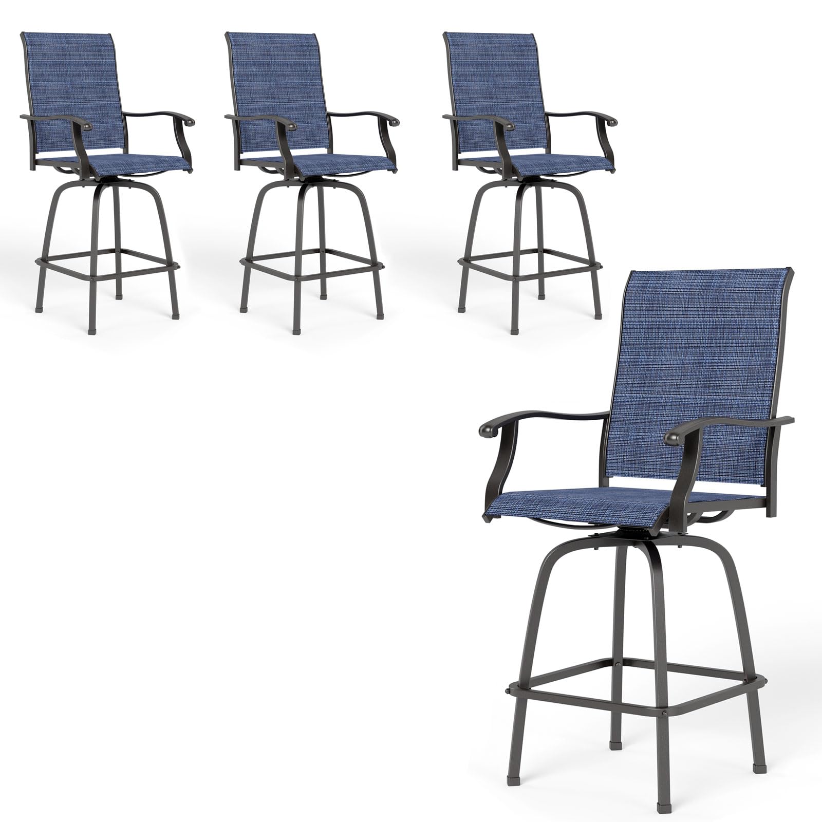 PHI VILLA Outdoor Bar Stools Set of 4, Swivel Patio Bar Stools & Chairs with 30" Seat Height & Brown Textilene Backrest, Tall Outdoor Chairs Bar Funiture for Outside, Porch and Yard