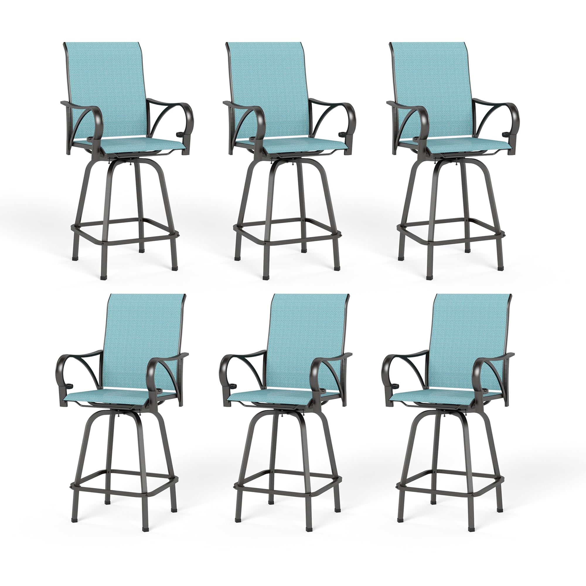 PHI VILLA Outdoor Swivel Bar Stools Set of 2, High Top Patio Chairs with Padded Textilene Seating, All-Weather Bar Height Furniture for Kitchen or Outside, Padded Brown Textilene