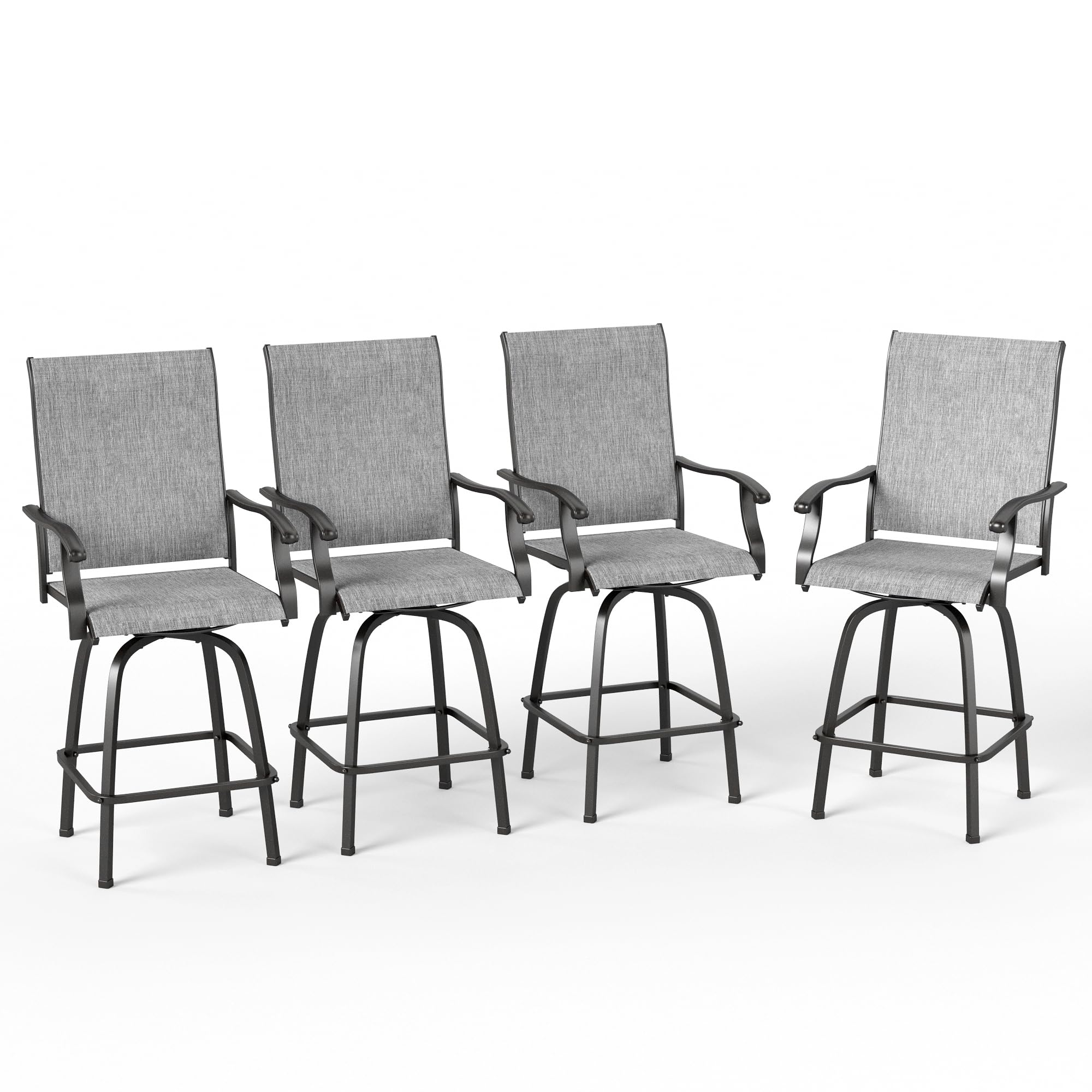 PHI VILLA Outdoor Bar Stools Set of 4, Swivel Patio Bar Stools & Chairs with 30" Seat Height & Brown Textilene Backrest, Tall Outdoor Chairs Bar Funiture for Outside, Porch and Yard