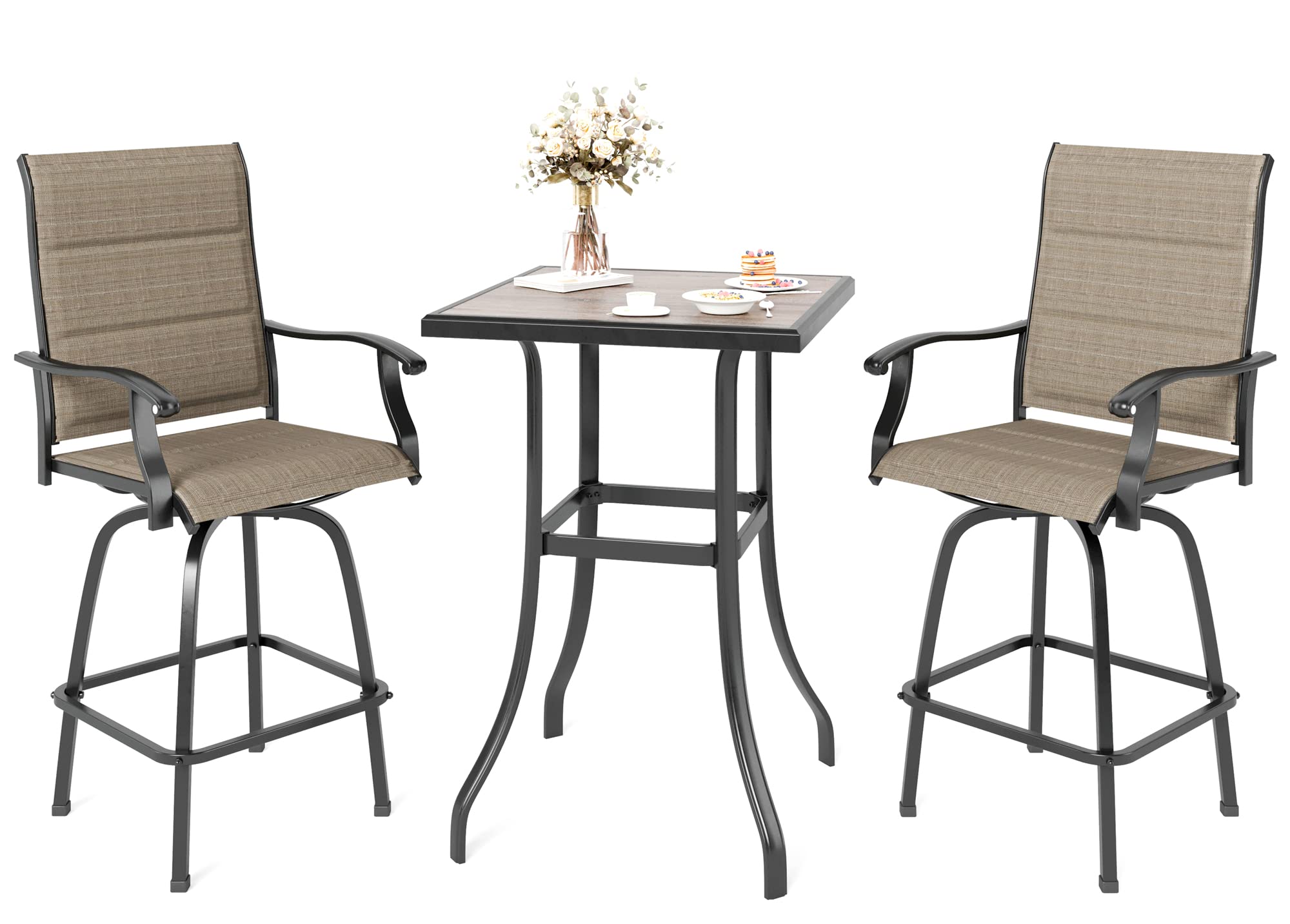 MFSTUDIO Outdoor Bar Stools Set of 4, Swivel Bar Height Patio Chairs Outdoor Barstools High Top Patio Swivel Bar Chairs, Breathable Textilene