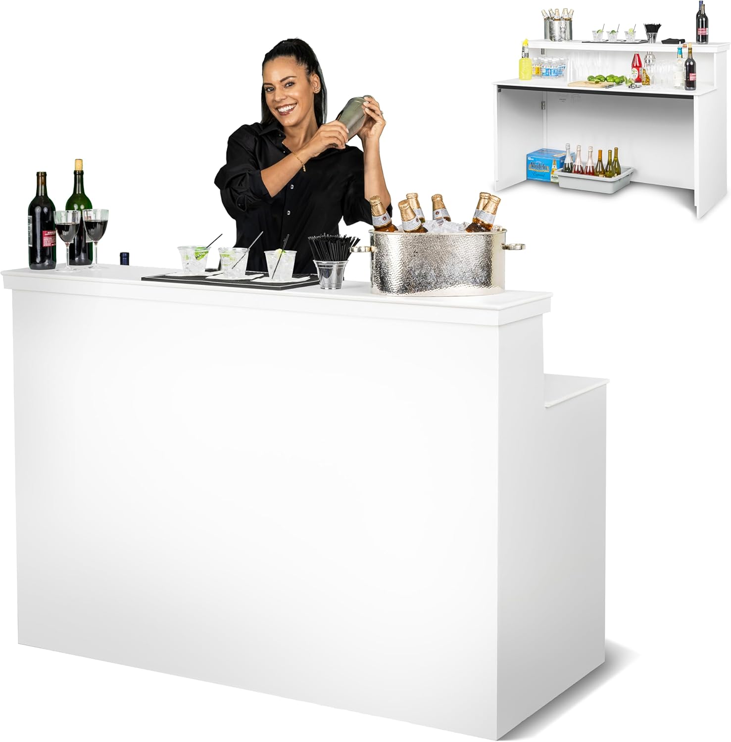 GoBar Elite Portable Bar Table for Events - Foldable Commercial Grade Wood - Pop up Mobile Bartending Station - White or Black