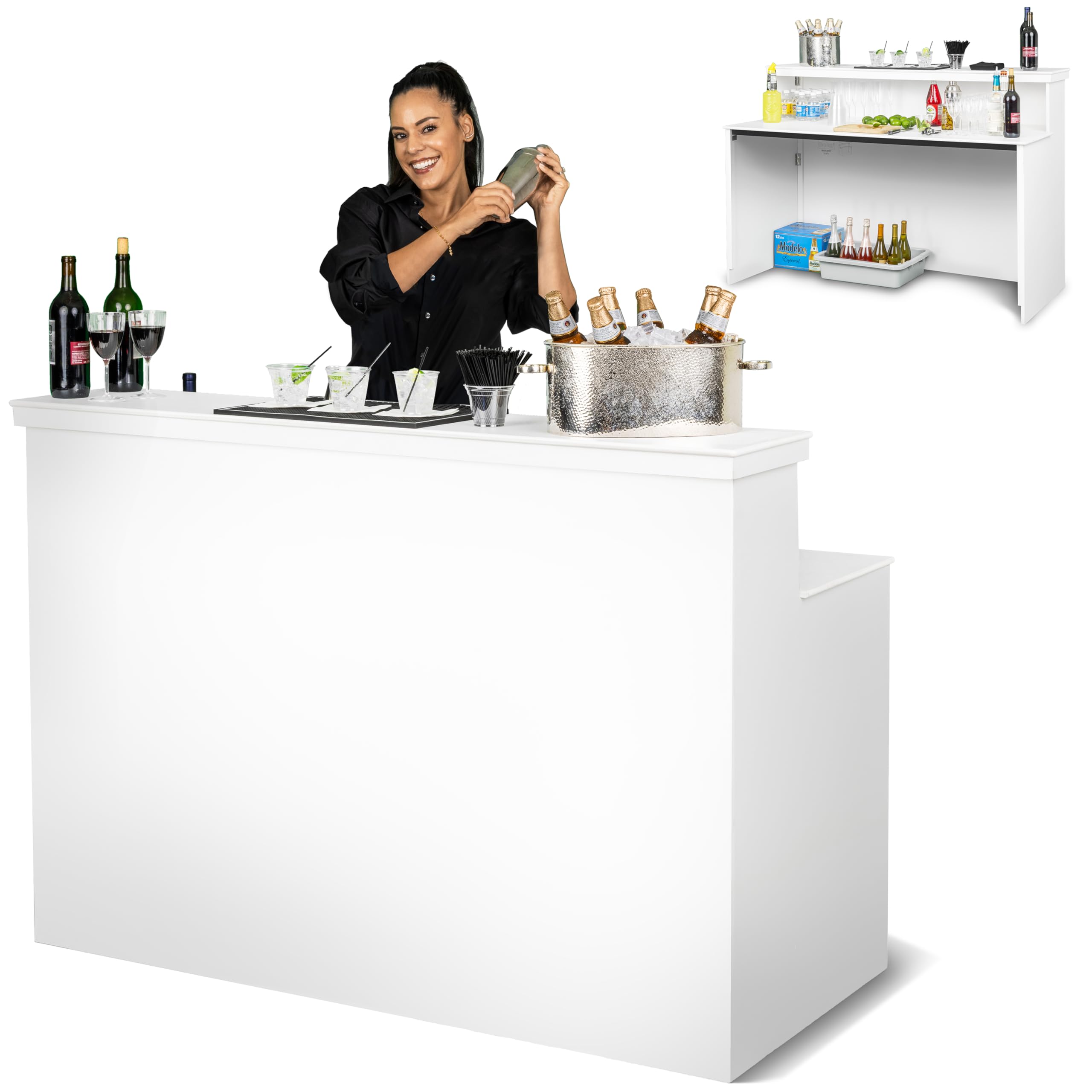GoBar Elite Portable Bar Table for Events - Foldable Commercial Grade Wood - Pop up Mobile Bartending Station - White or Black