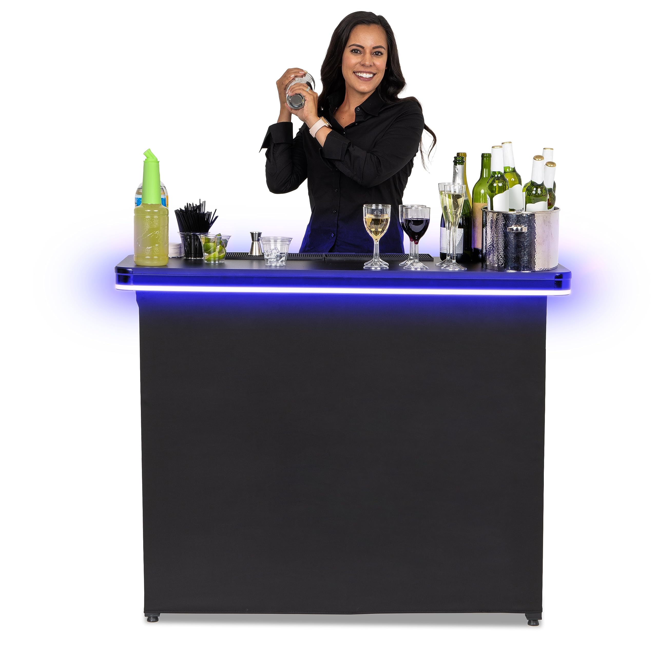 GoBar PRO Commercial Grade Portable Bar Table - Mobile Bartender Station for Events - Includes Black Skirt and Carry Case - Standard or LED