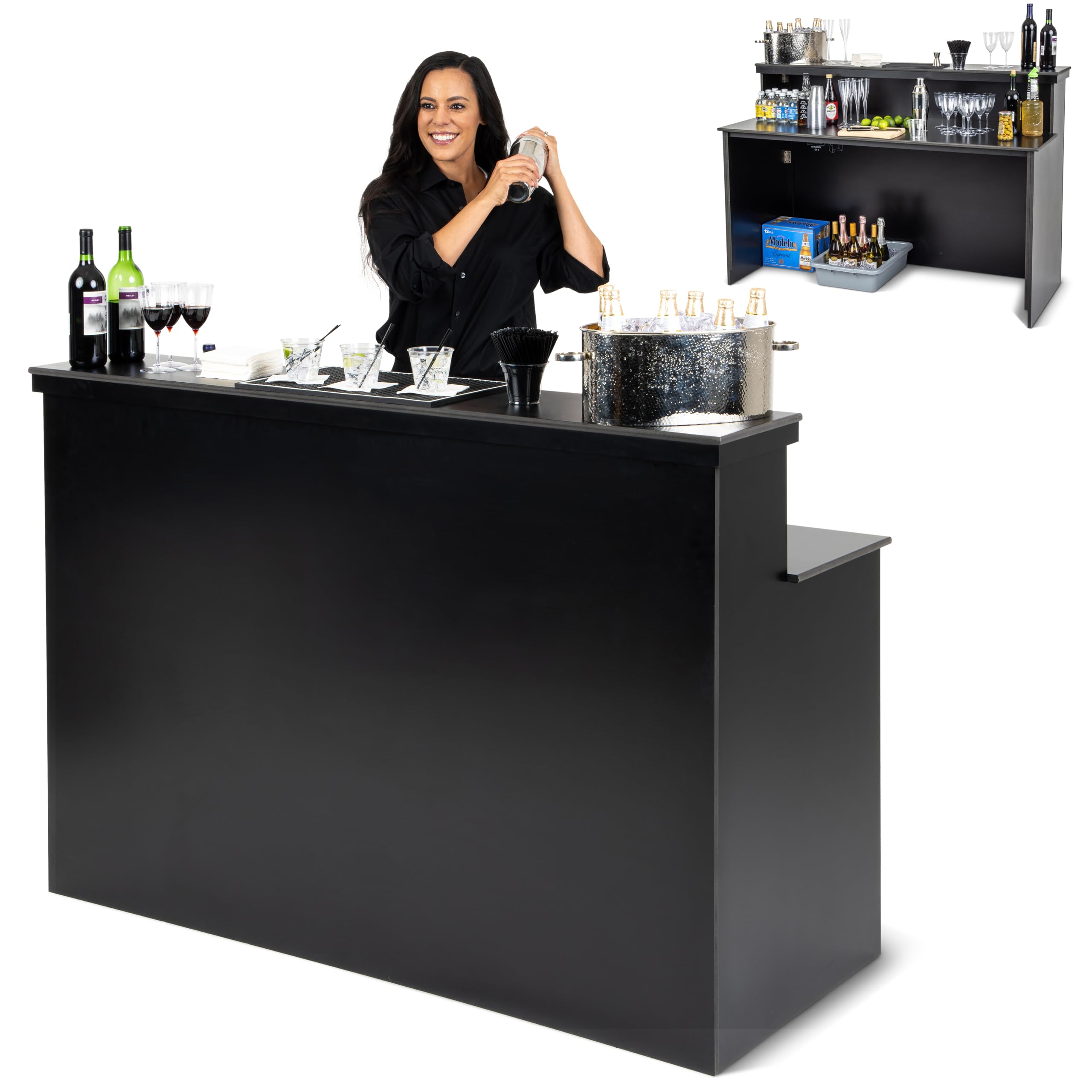 GoBar Elite Portable Bar Table for Events - Foldable Commercial Grade Wood - Pop up Mobile Bartending Station - White or Black