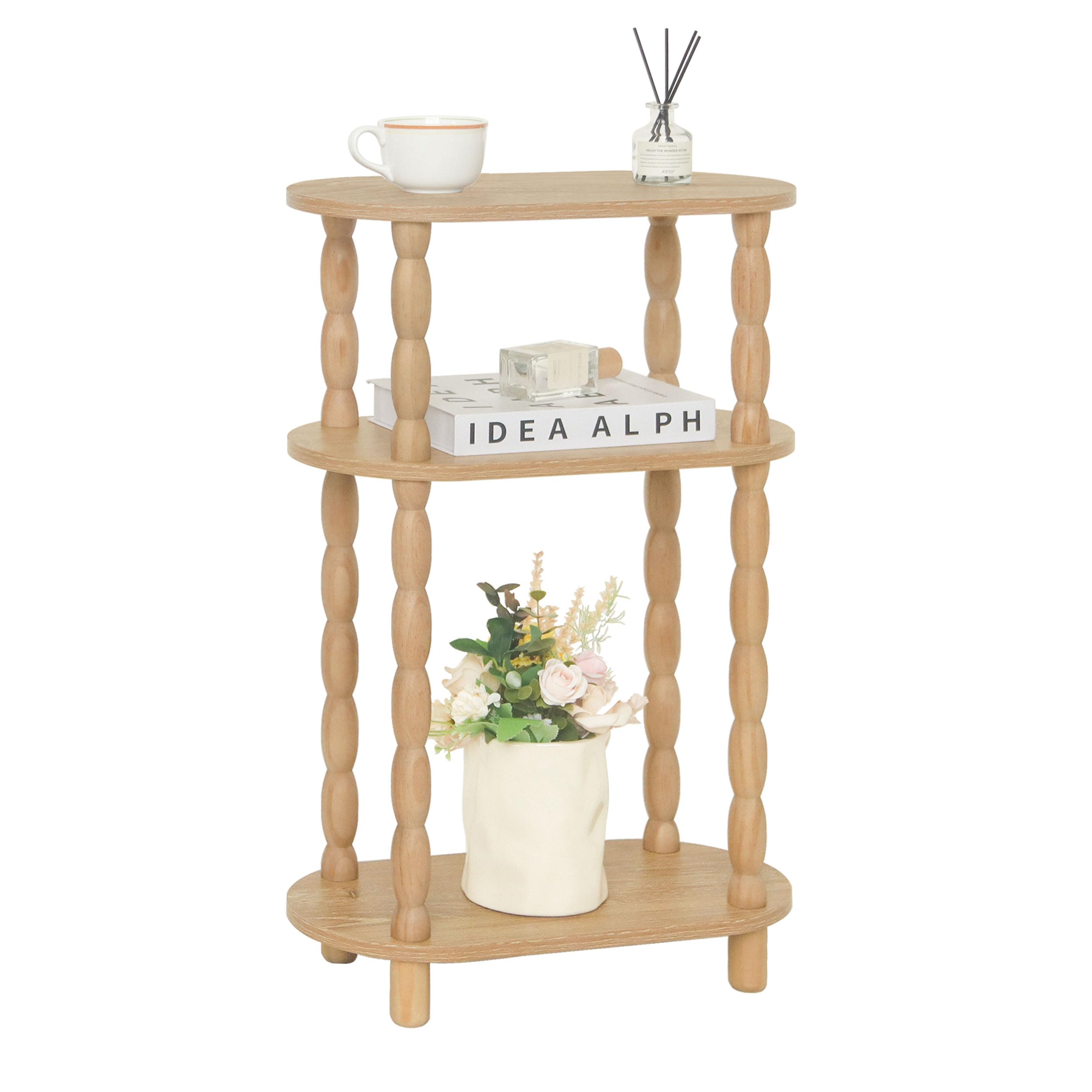 MaxSmeo Small Narrow Side Table, 3-Tier Narrow End Table with Storage, Skinny Side Table Nightstand for Small Space, Bedrooms, Living Room (Rustic Brown)