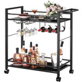 Bar Cart,Home Bar Serving Cart with Storage Shelves, 2 Tier Rolling Beverage Cart with Wheels, Modern Wine Cart with Wine Rack and Glass Holder for Kitchen, Living Room,Dinning Room,Black