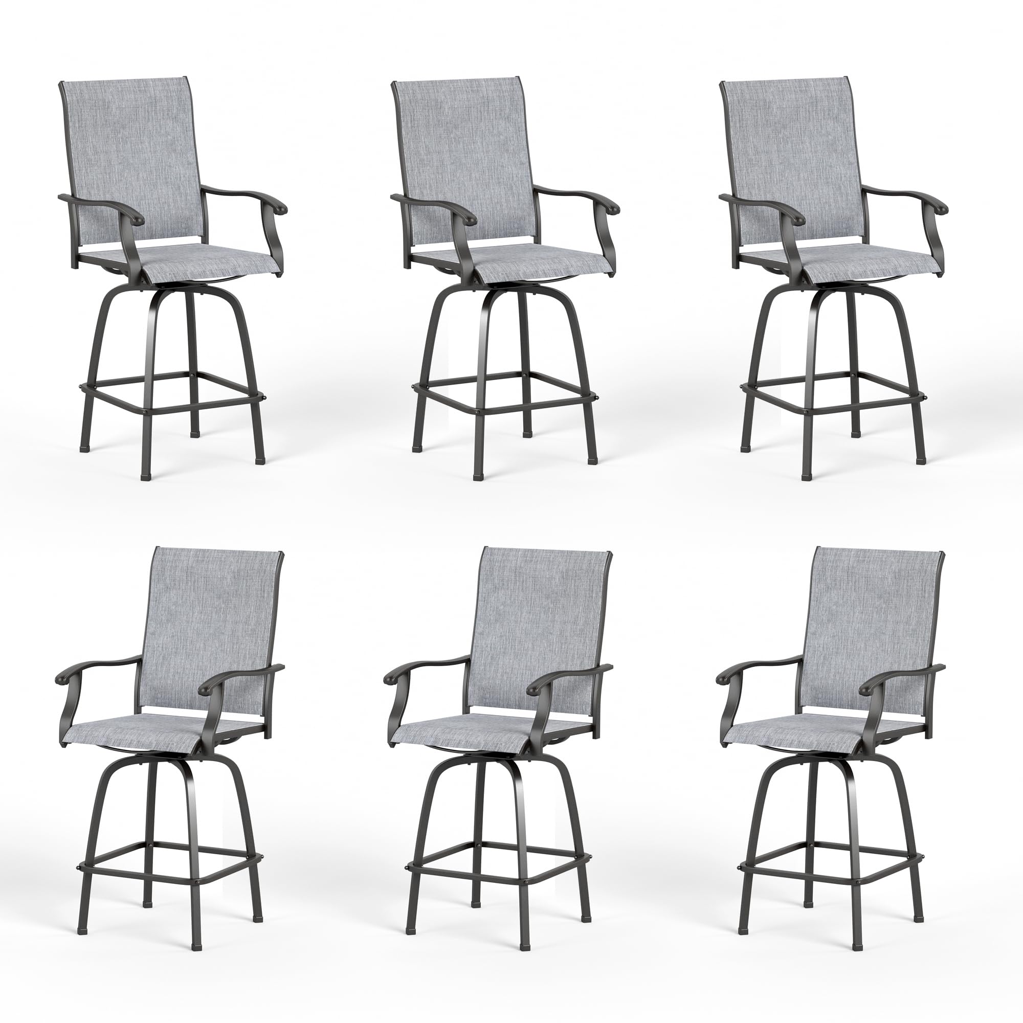 PHI VILLA Outdoor Bar Stools Set of 4, Swivel Patio Bar Stools & Chairs with 30" Seat Height & Brown Textilene Backrest, Tall Outdoor Chairs Bar Funiture for Outside, Porch and Yard