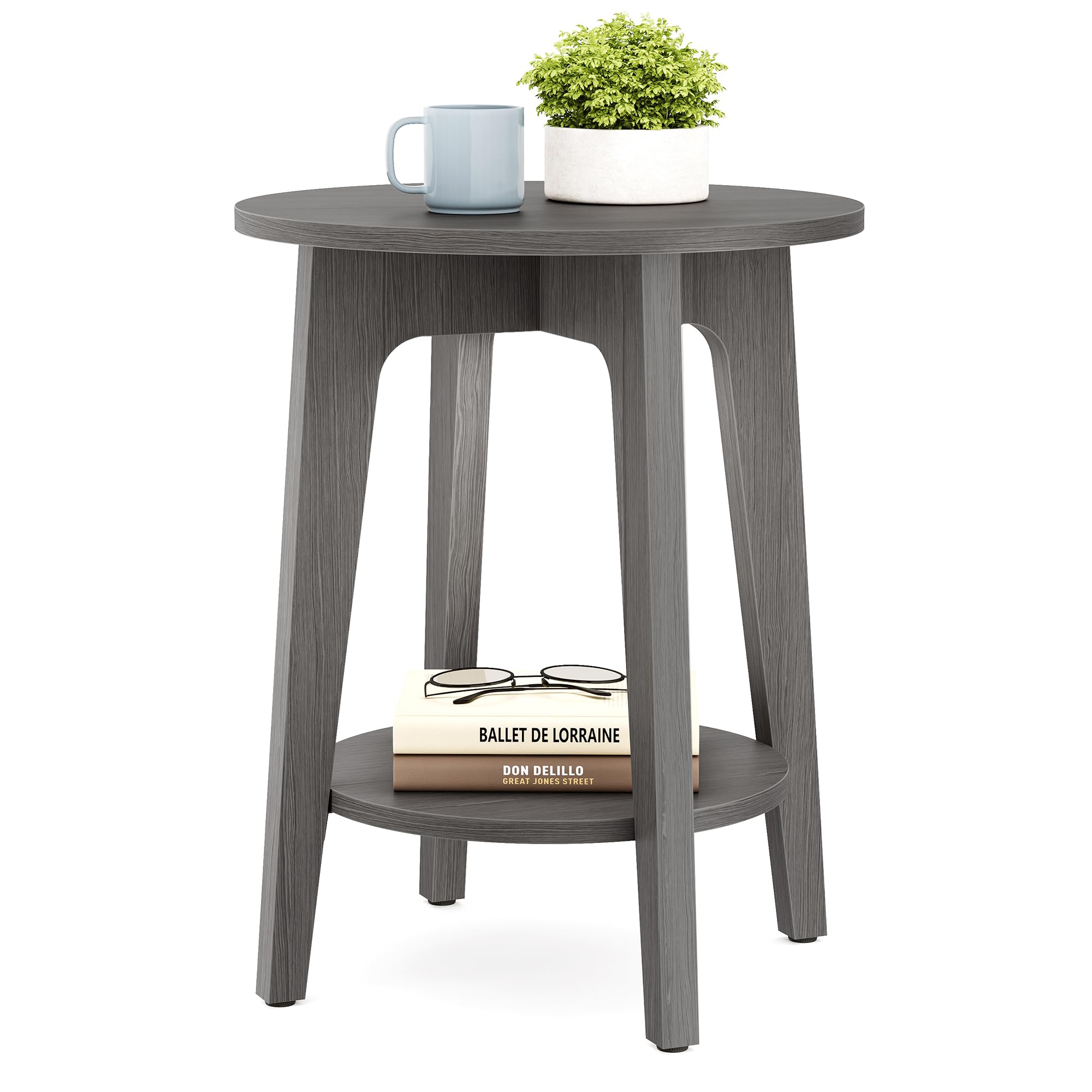 VASAGLE MAEZO Collection - Side Table, 2-Tier Small Round End Table, Nightstand with Tapered Legs, Curved Transitions, for Small Spaces, Living Room, Bedroom, Honey Brown ULET283T41