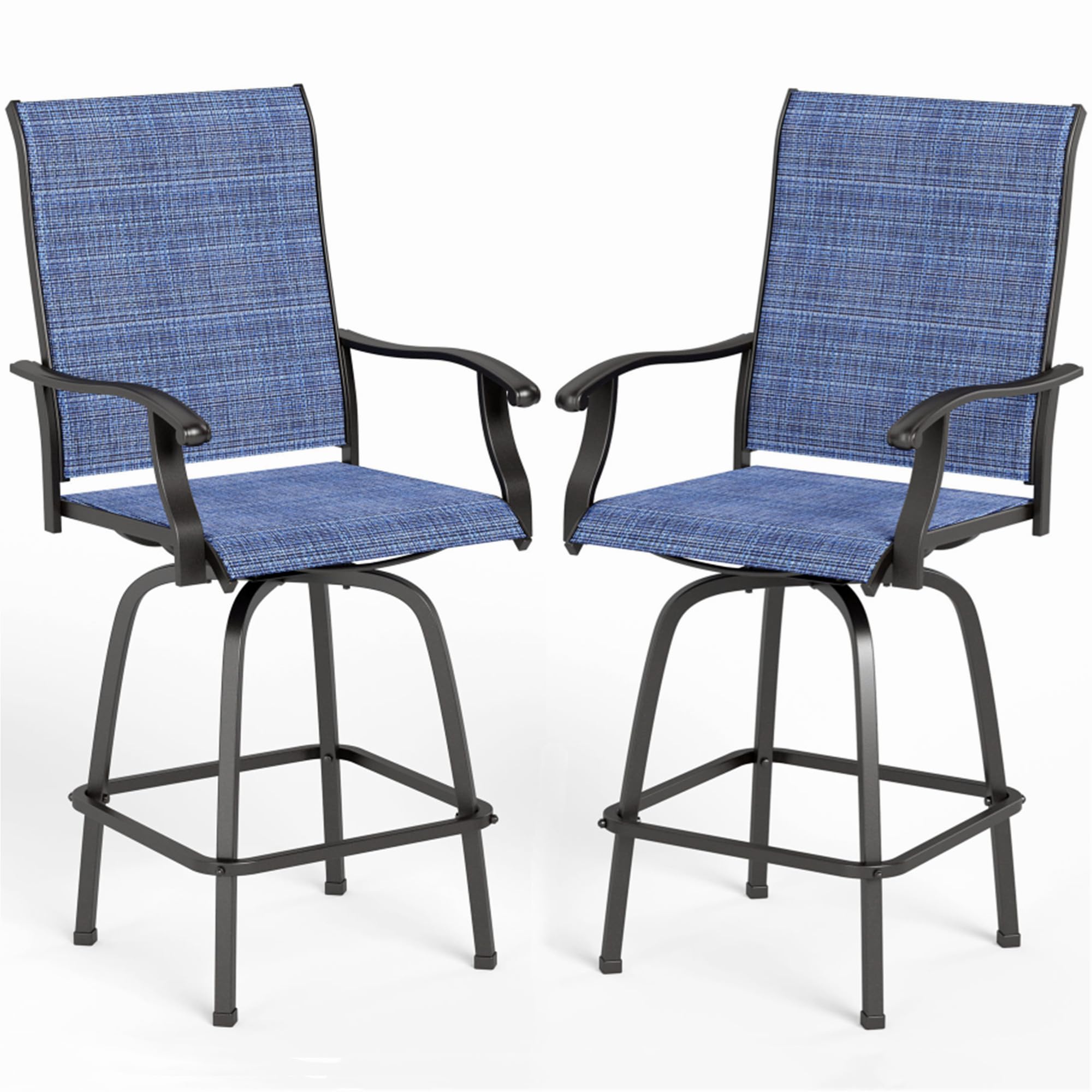 MFSTUDIO Outdoor Bar Stools Set of 4, Swivel Bar Height Patio Chairs Outdoor Barstools High Top Patio Swivel Bar Chairs, Breathable Textilene