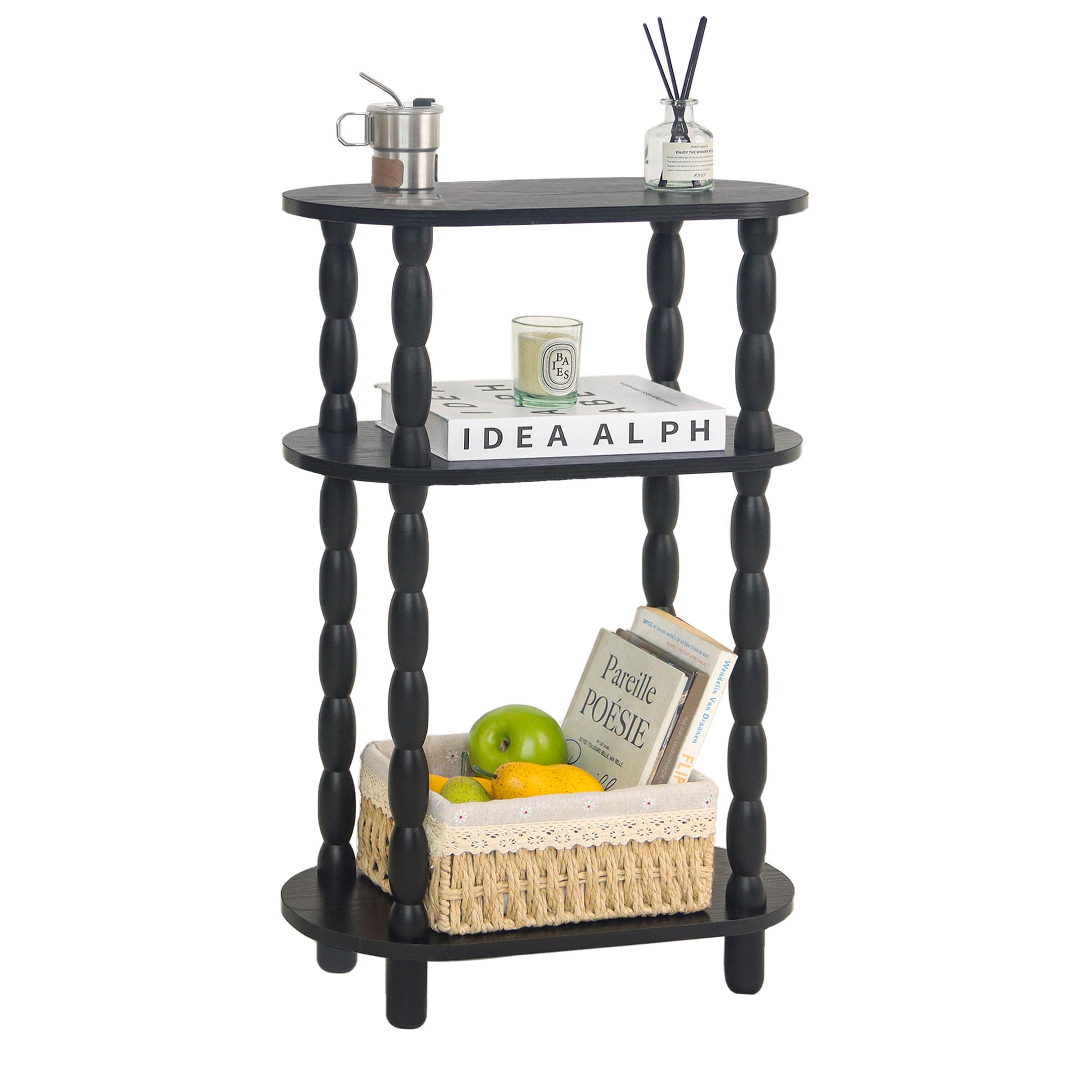 MaxSmeo Small Narrow Side Table, 3-Tier Narrow End Table with Storage, Skinny Side Table Nightstand for Small Space, Bedrooms, Living Room (Rustic Brown)