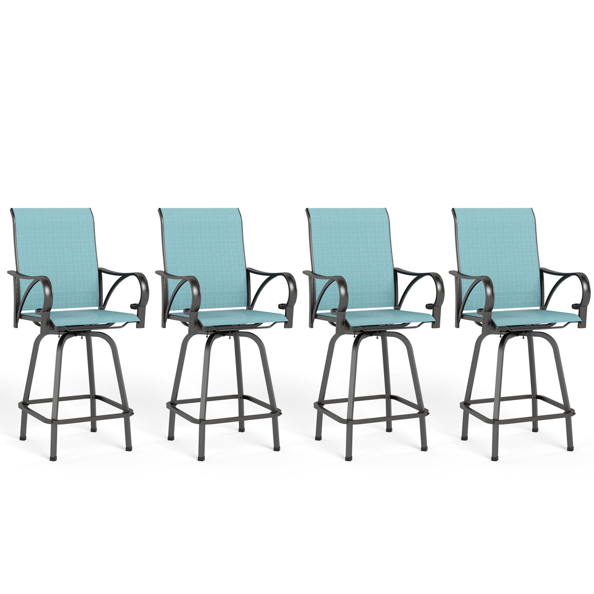 MFSTUDIO Outdoor Bar Stools Set of 4, Swivel Bar Height Patio Chairs Outdoor Barstools High Top Patio Swivel Bar Chairs, Breathable Textilene