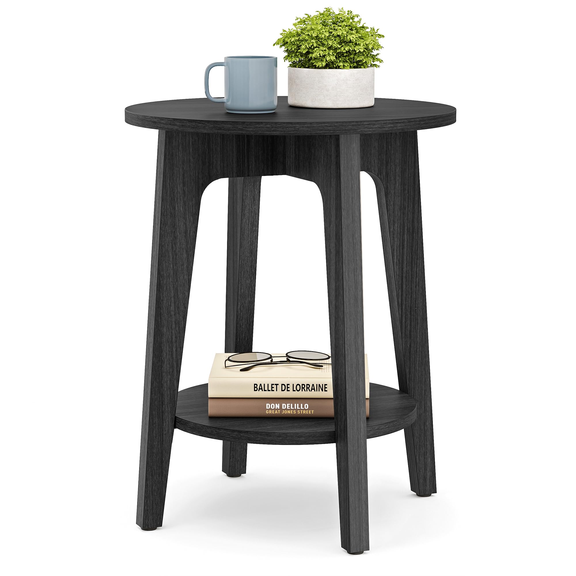 VASAGLE MAEZO Collection - Side Table, 2-Tier Small Round End Table, Nightstand with Tapered Legs, Curved Transitions, for Small Spaces, Living Room, Bedroom, Honey Brown ULET283T41