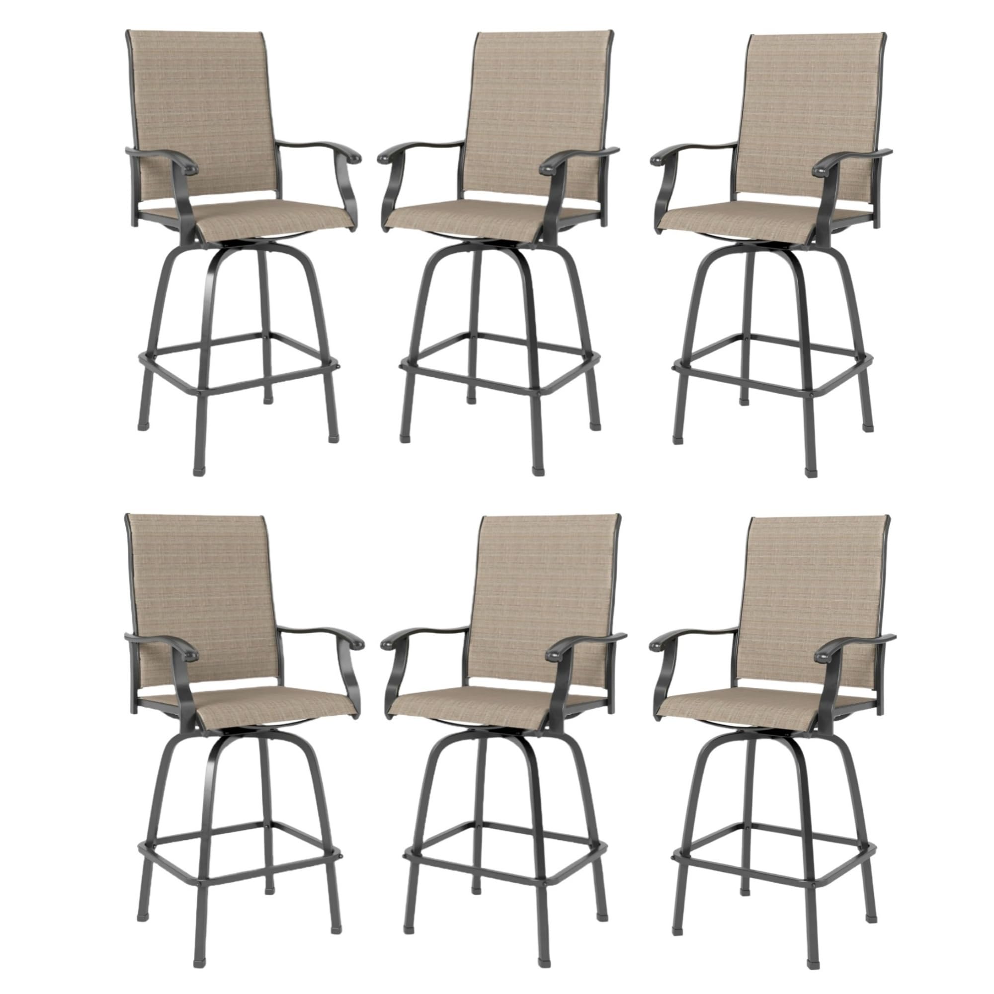 MFSTUDIO Outdoor Bar Stools Set of 4, Swivel Bar Height Patio Chairs Outdoor Barstools High Top Patio Swivel Bar Chairs, Breathable Textilene