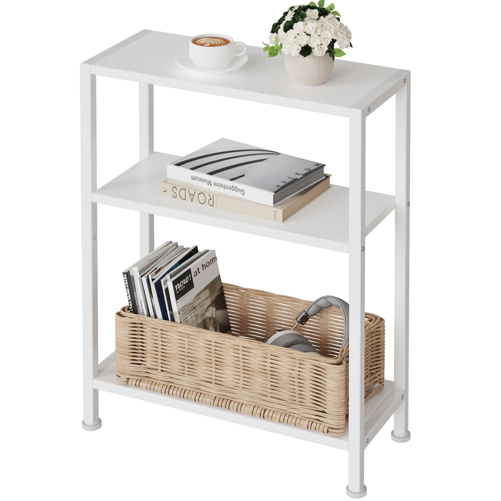 3-Tier Side Table, Small End Table, Sofa Side Table for Narrow Spaces, Slim End Table, Nightstand Table, for Living Room Bedroom Office, Rustic Brown