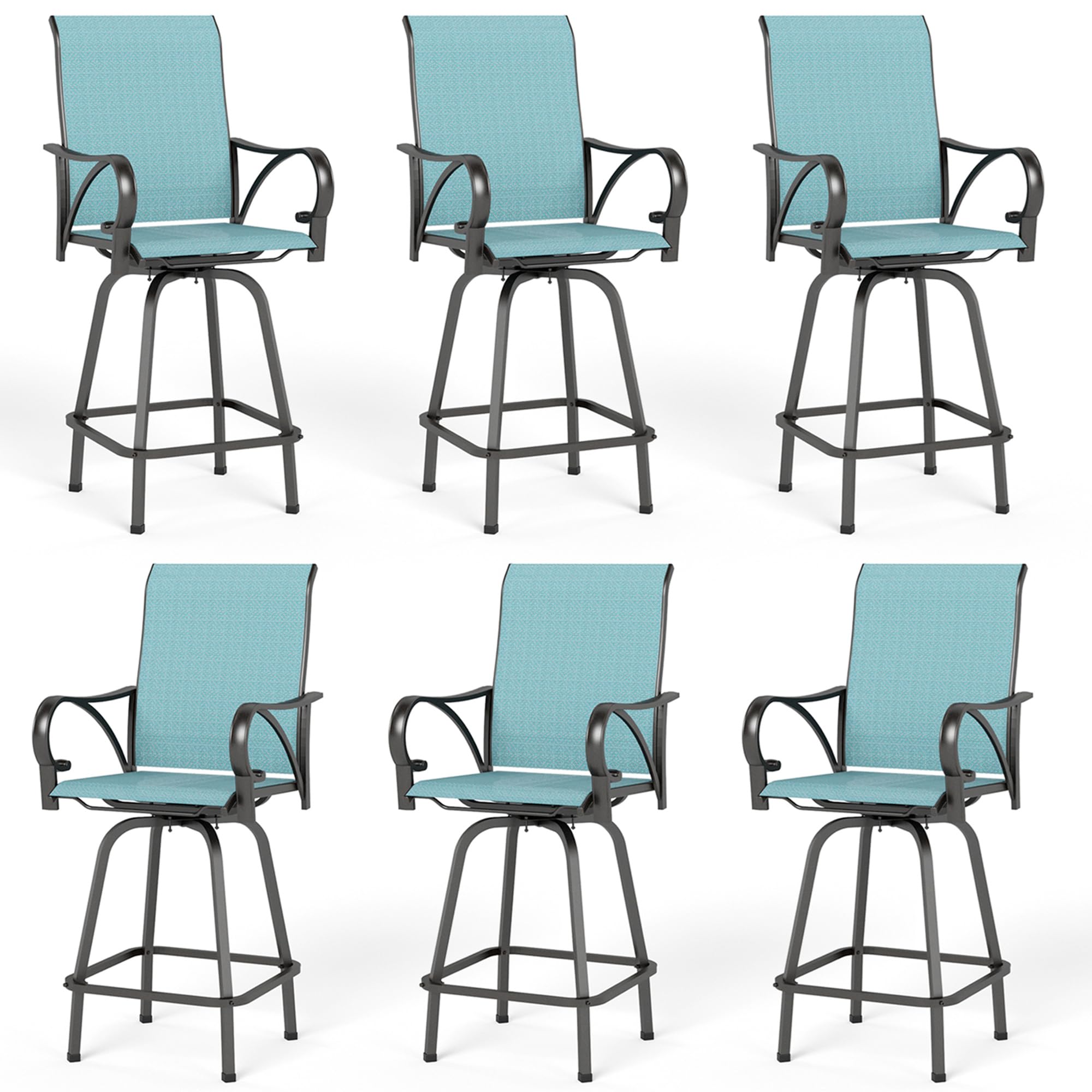 MFSTUDIO Outdoor Bar Stools Set of 4, Swivel Bar Height Patio Chairs Outdoor Barstools High Top Patio Swivel Bar Chairs, Breathable Textilene