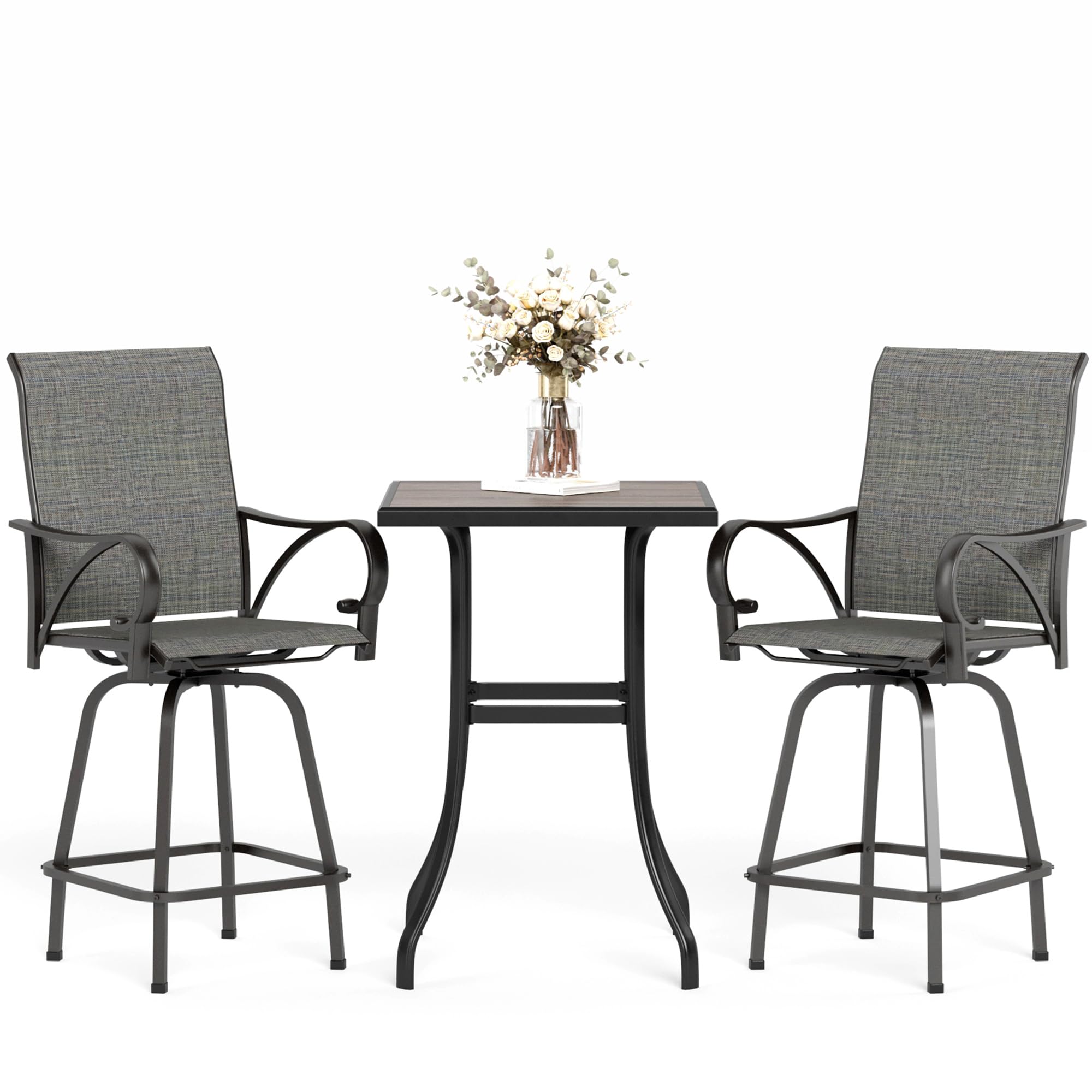 MFSTUDIO Outdoor Bar Stools Set of 4, Swivel Bar Height Patio Chairs Outdoor Barstools High Top Patio Swivel Bar Chairs, Breathable Textilene