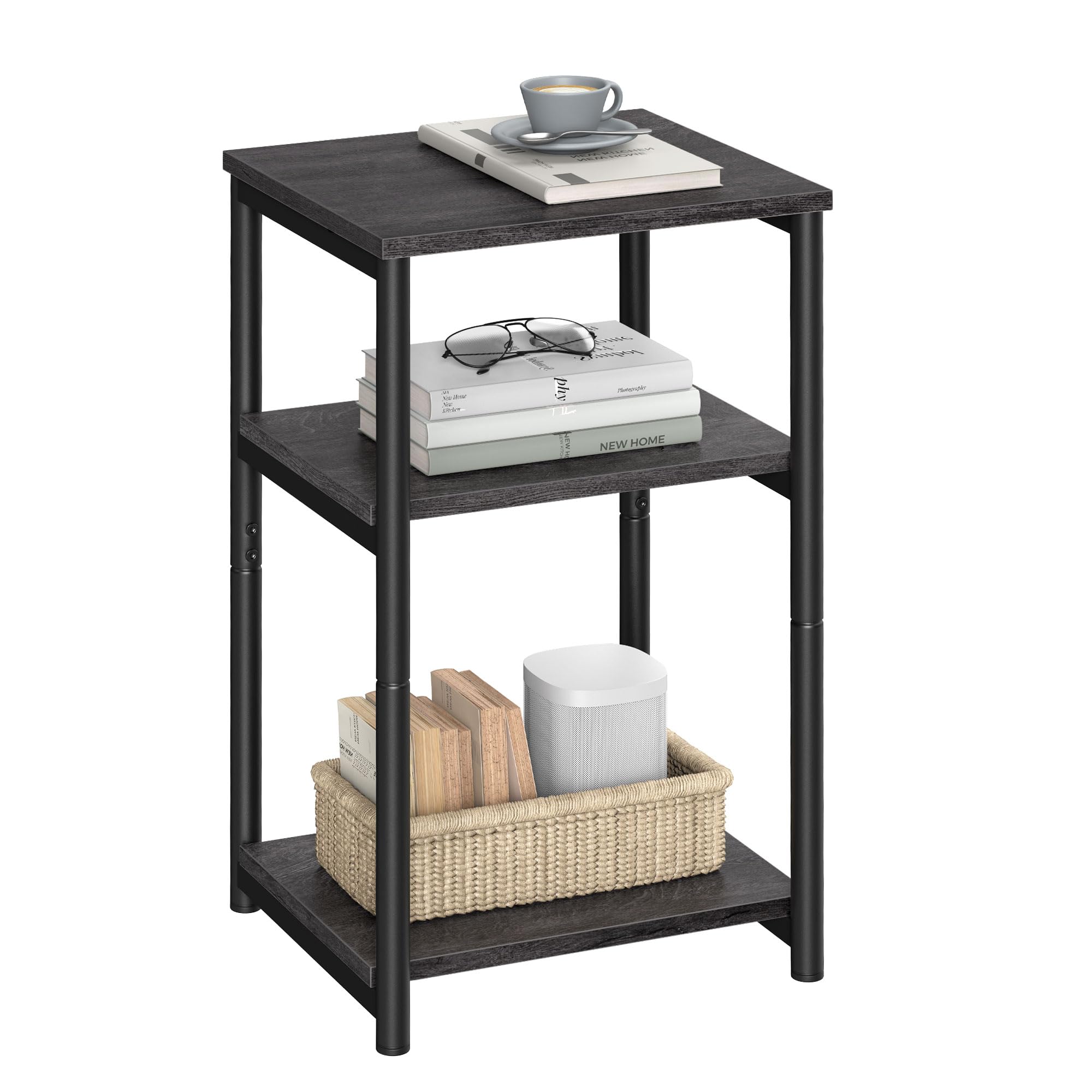 VASAGLE Side Table, Small End Table, Tall Nightstand for Living Room, Bedroom, Office, Bathroom, Greige and Classic Black ULET273B02
