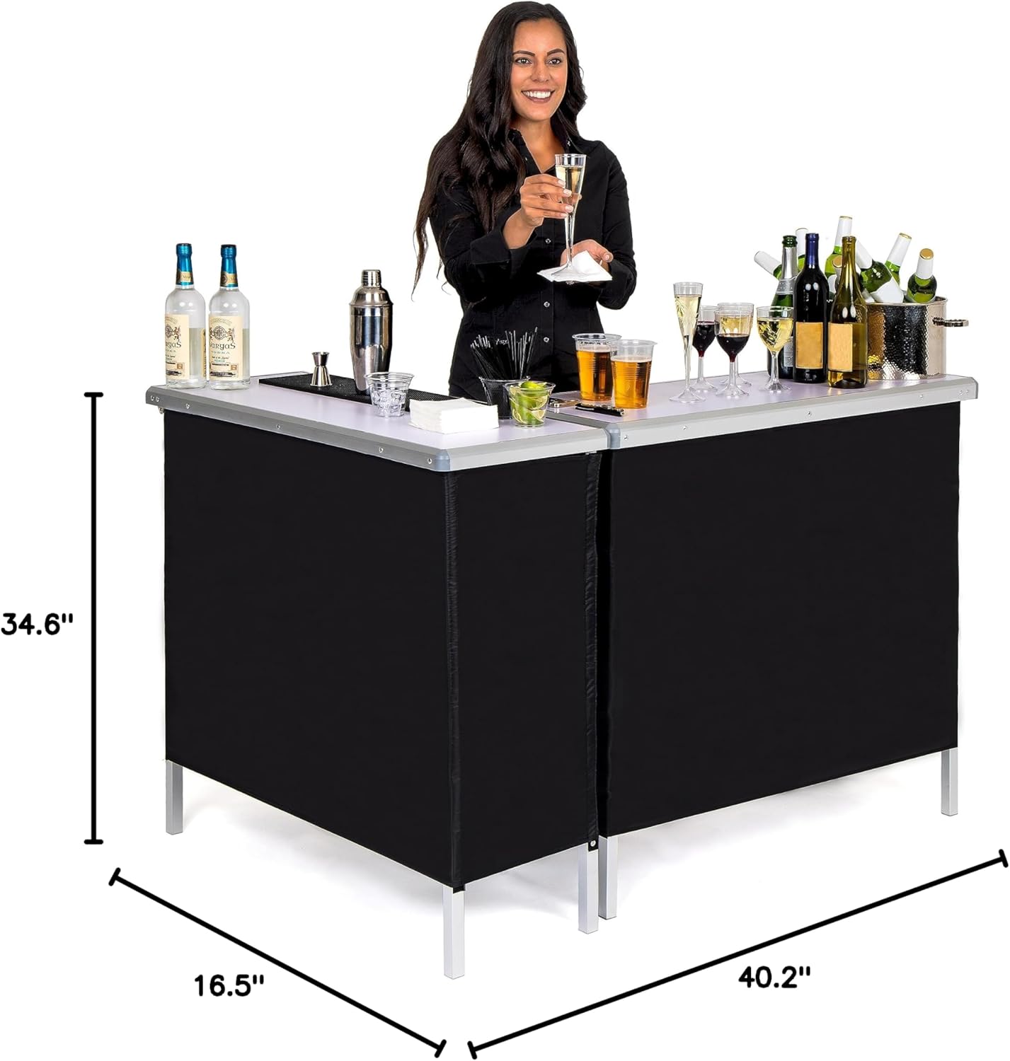 GoBar Portable Double Bar Table Set - Mobile Bartender Station for Events - Includes Carrying Case - Standard or LED