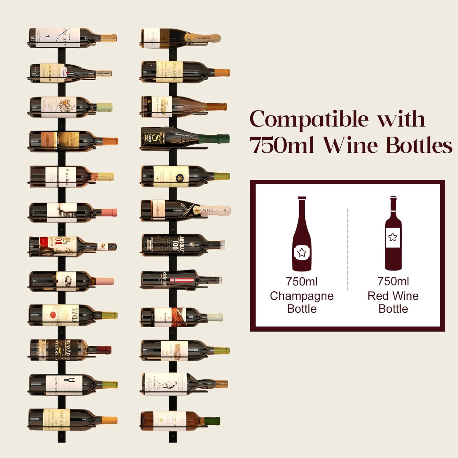 12 Bottle Wall-Mounted Wine Rack, Detachable Storage Organizer Used as One or Four, DIY Wall Hanging Bottle Holder, for Dining Room, Bar, Wine Cellar